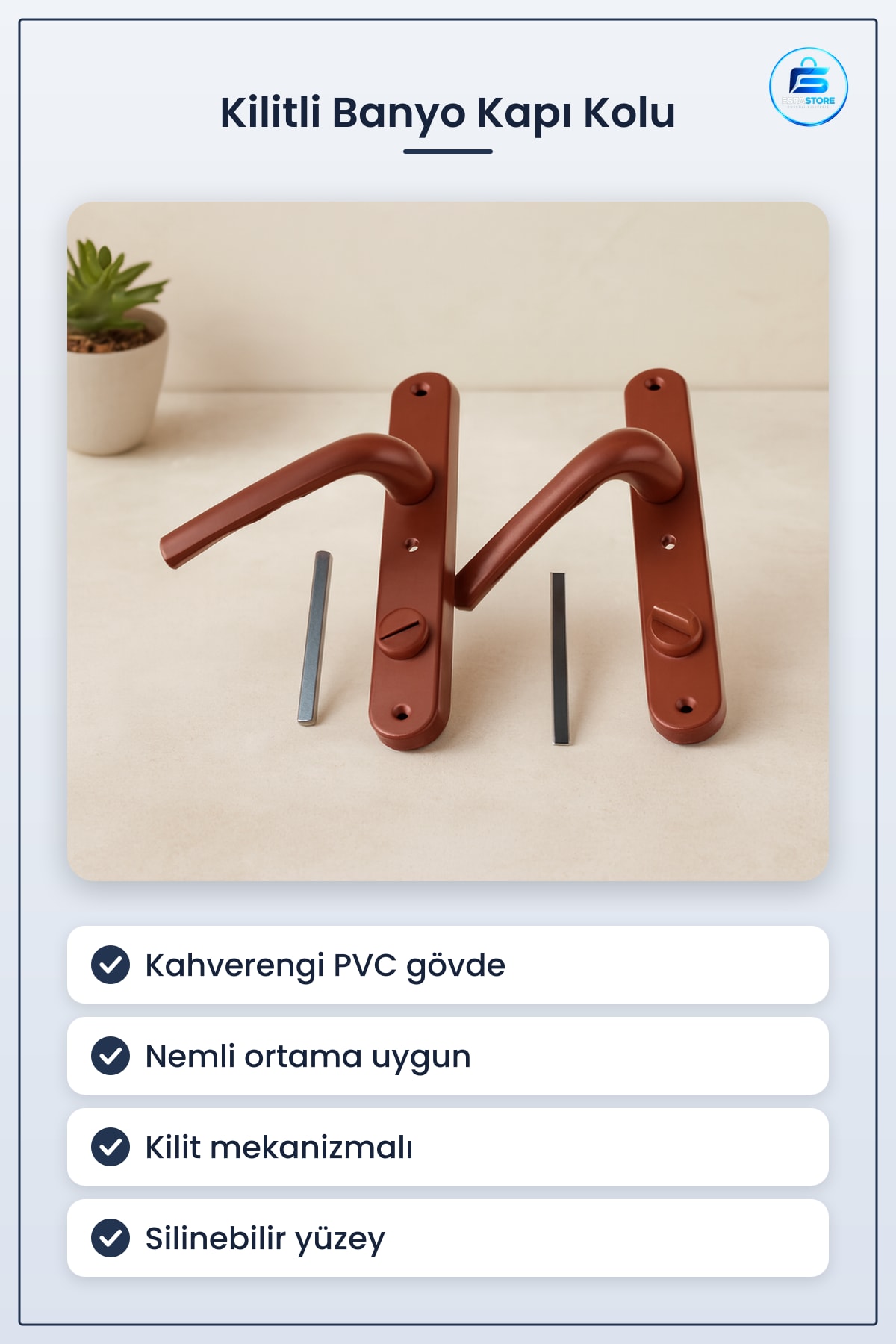Kapı Kolu Kahverengi PVC Kilitli Banyo WC Hırdavatı Nemli Ortamlara Uygun Hafif Paslanmaz Model