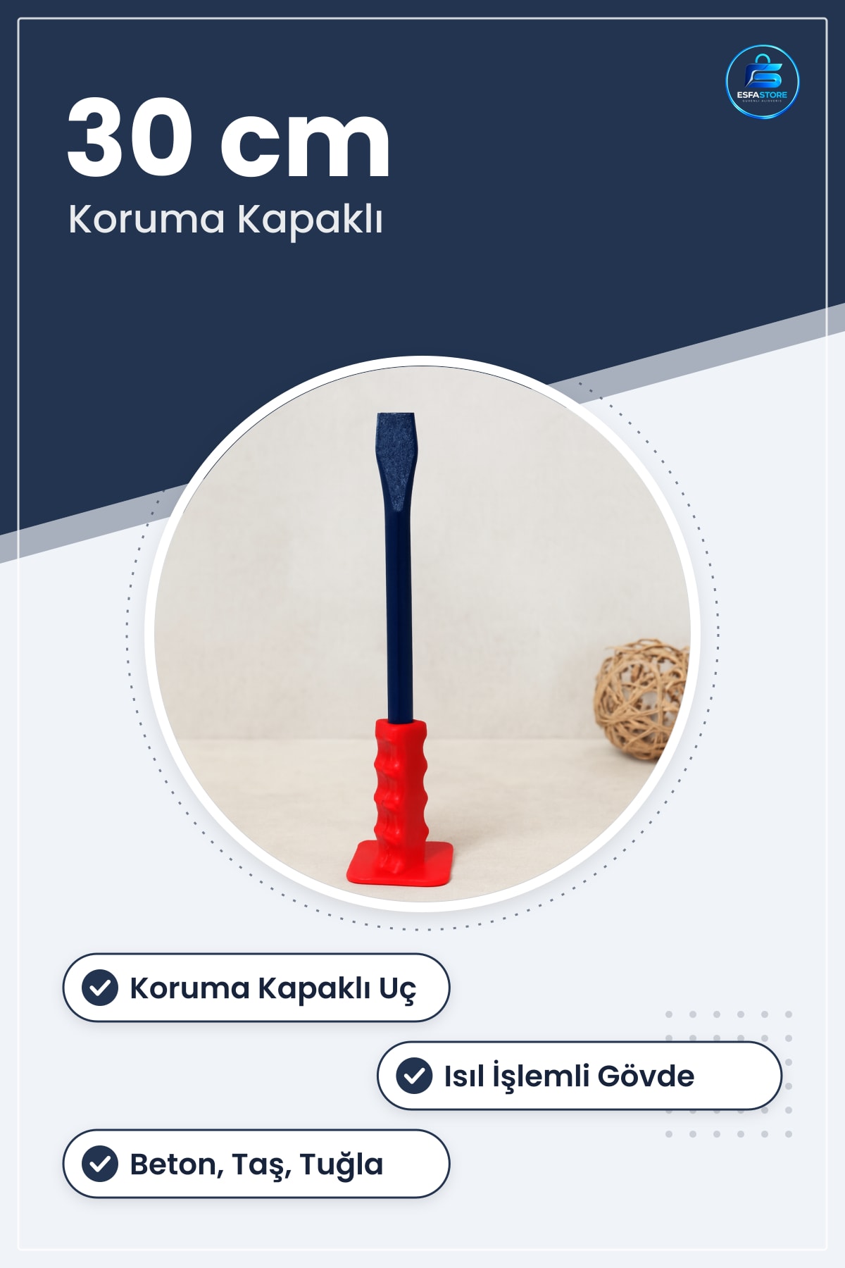 Yan Keski Çelik Murç Korumalı 30 cm Beton Taş Tuğla Kırma Yontma Isıl İşlemli Düz Ucu Hardırat