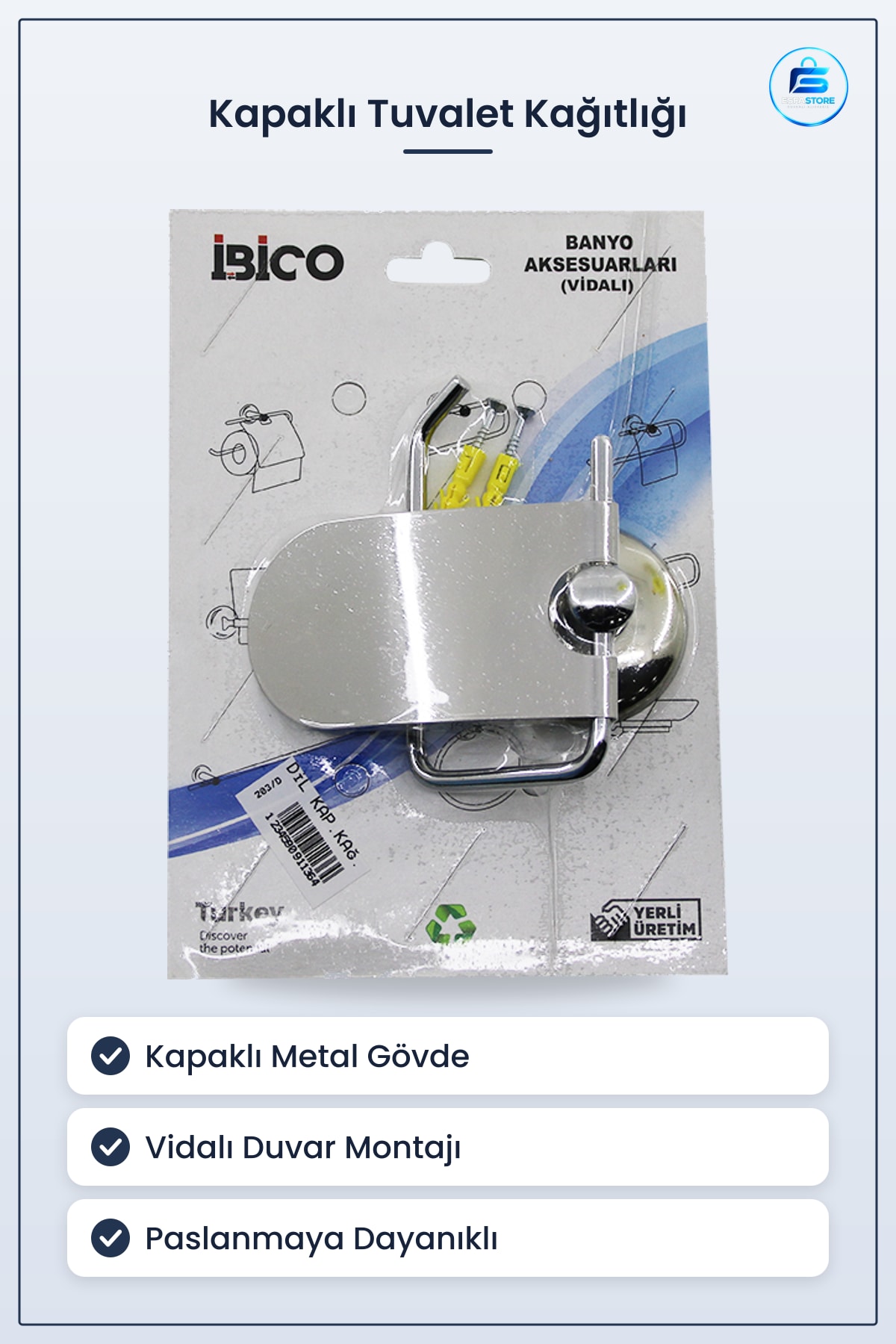 Tuvalet Kağıtlığı Kapaklı Metal Vidalı Montaj Paslanmaya Dayanıklı Kaplamalı Banyo WC Aksesuarı