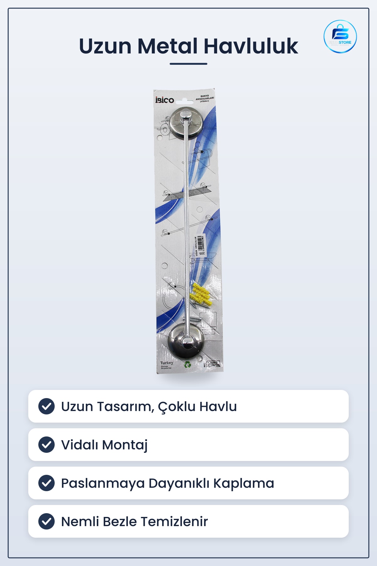 Uzun Metal Havluluk Vidalı Montaj Banyo Düzenleyici Havlu Asısı Krom Duvar Tipi Tuvalet Ev Otel
