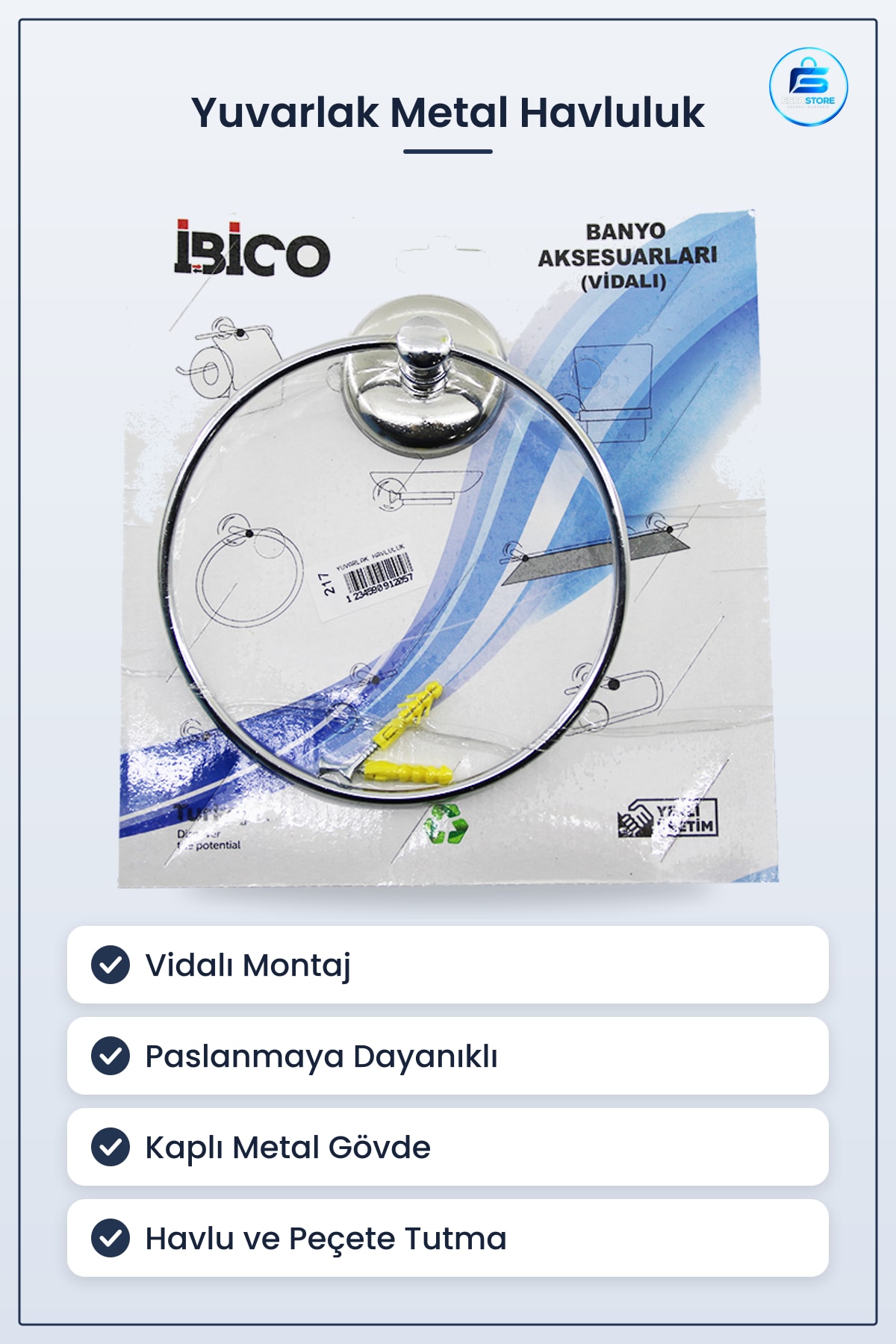 Yuvarlak Metal Havluluk Vidalı Montaj Paslanmaya Dayanıklı Kaplamalı Banyo Düzenleyici