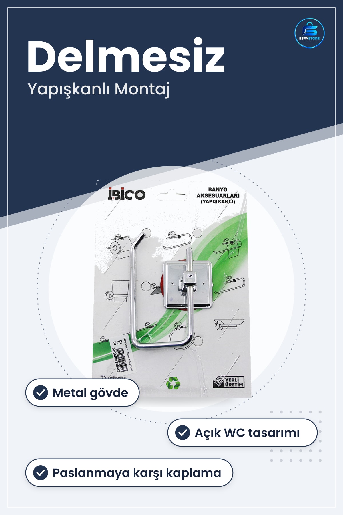 Tuvalet Kağıtlığı Yapışkanlı Metal Banyo Montaj Delmesiz Açık WC Kağıt Rulo Tutucu Dayanıklı