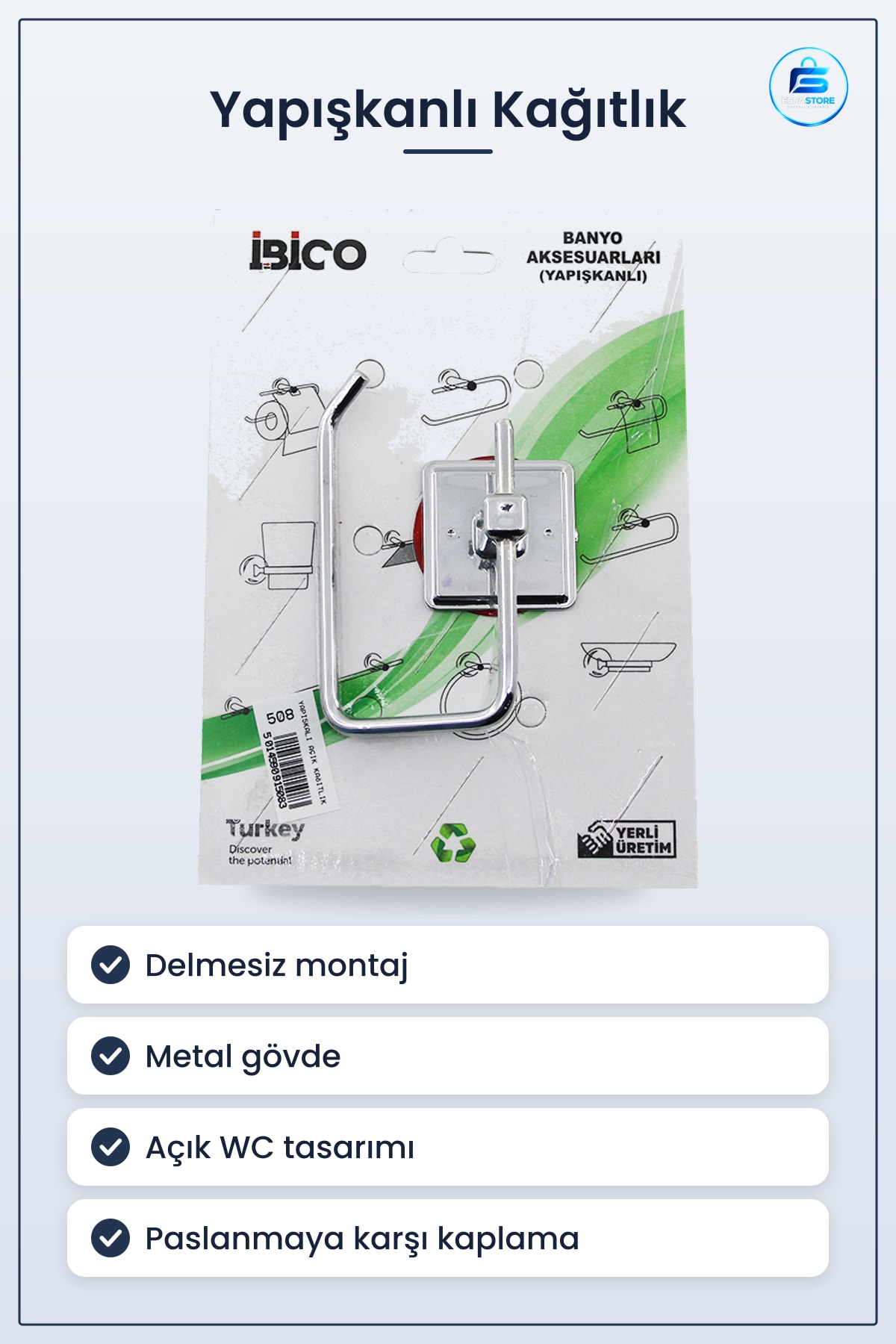 Tuvalet Kağıtlığı Yapışkanlı Metal Banyo Montaj Delmesiz Açık WC Kağıt Rulo Tutucu Dayanıklı
