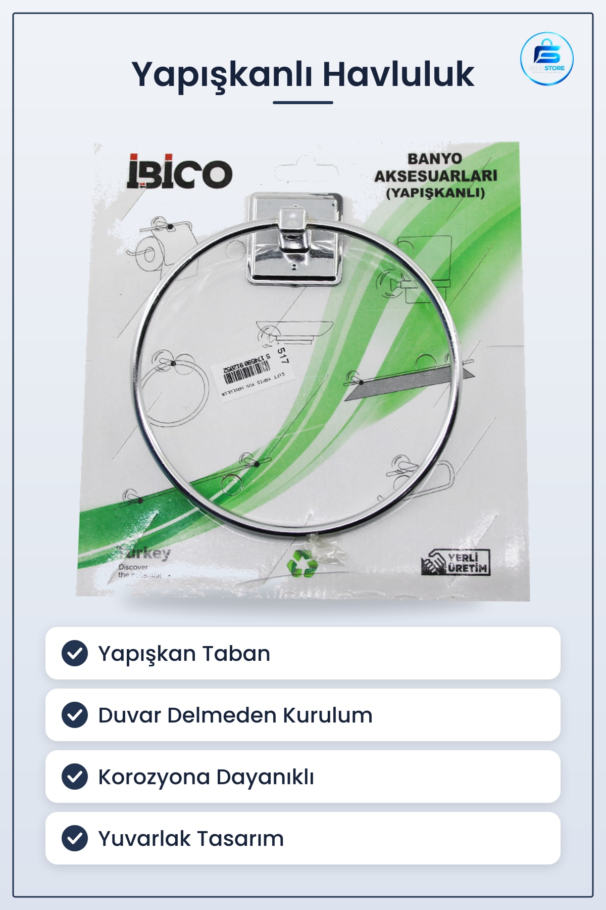Yuvarlak Metal Yapışkanlı Banyo Havluluk Krom Görünümlü Korozözyona Dayanıklı Kolay Montaj Mutfak