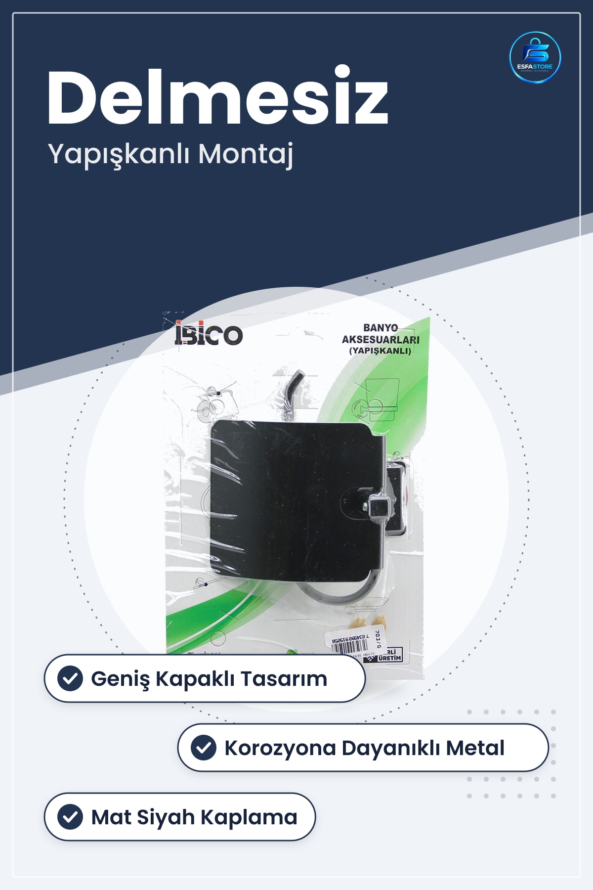 Siyah Metal Yapışkanlı Geniş Kapaklı Tuvalet Kağıtlığı Banyo Aksesuarı Delmesiz Mat Kaplama