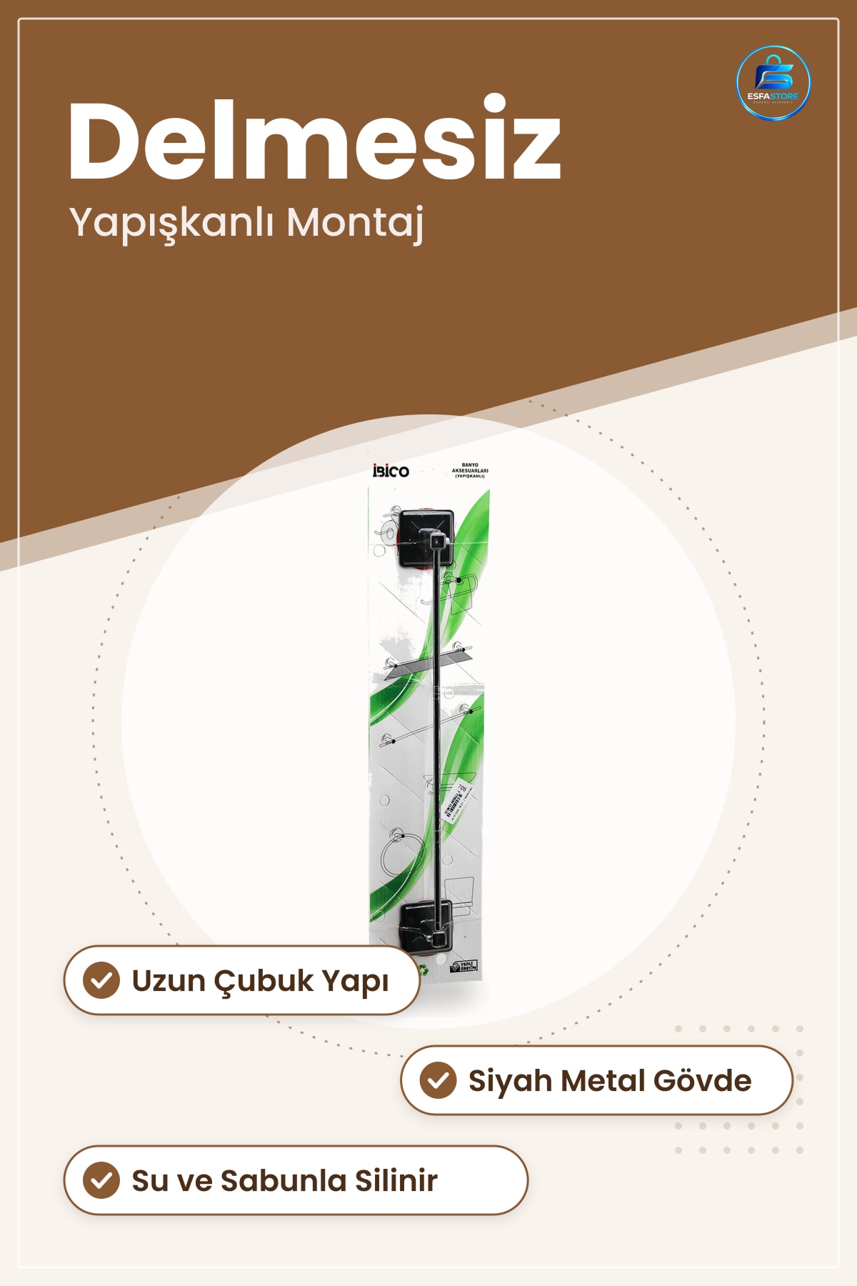 Siyah Metal Uzun Yapışkanlı Banyo Havluluk Delmesiz Duvar Montaj Havlu Bornoz Askısı Aksesuarı