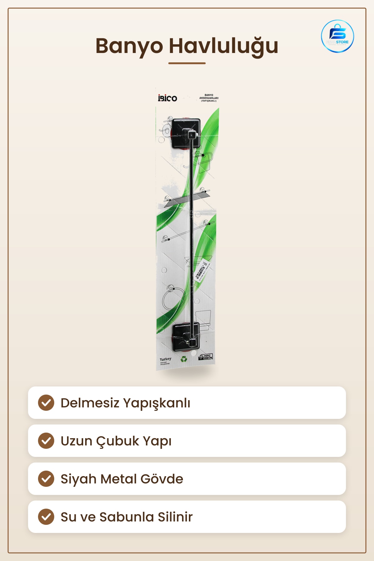 Siyah Metal Uzun Yapışkanlı Banyo Havluluk Delmesiz Duvar Montaj Havlu Bornoz Askısı Aksesuarı