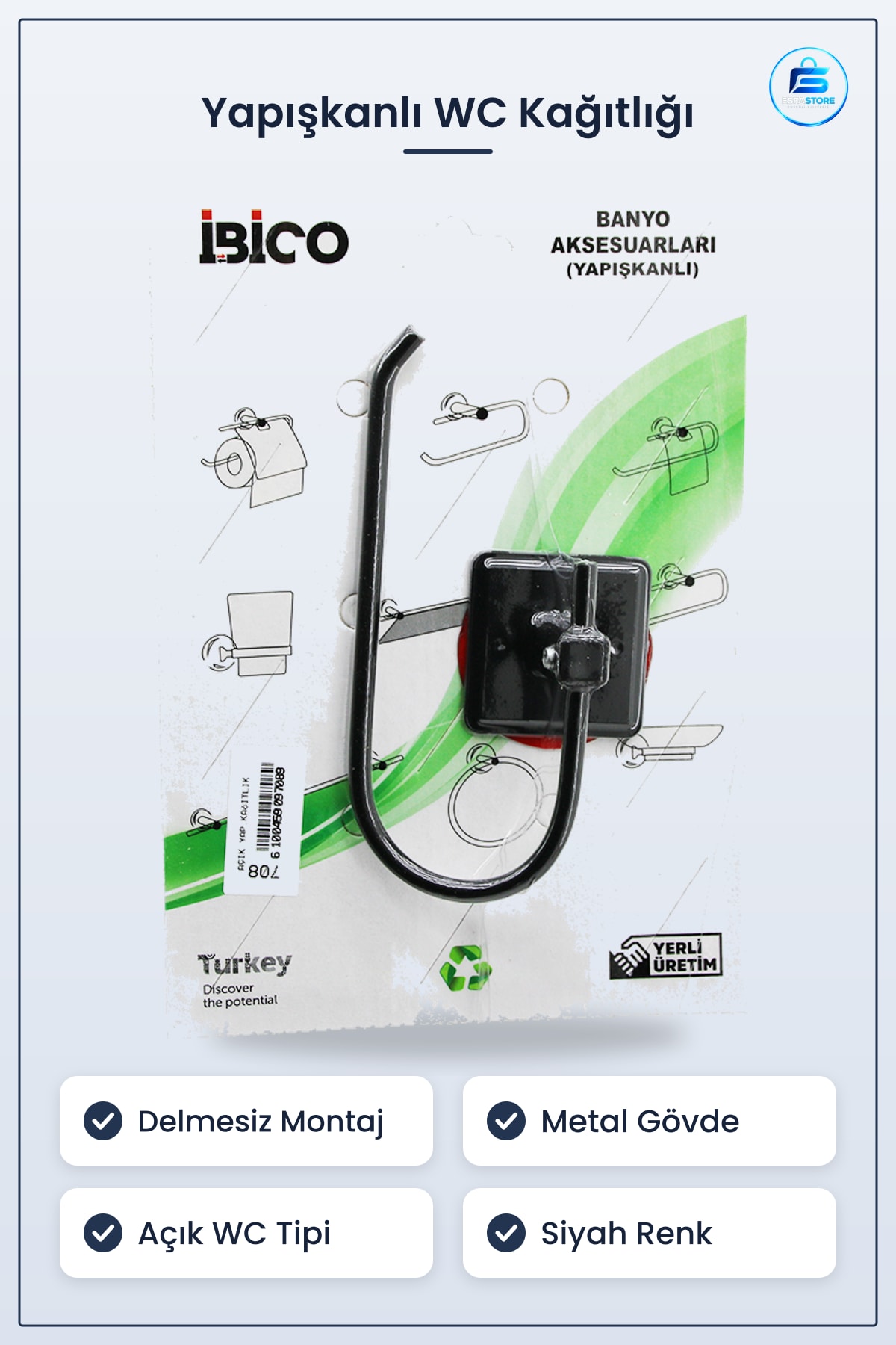 Tuvalet Kağıtlığı Yapışkanlı Siyah Metal Banyo Açık WC Kağıt Rulo Tutucu Delmesiz Montaj