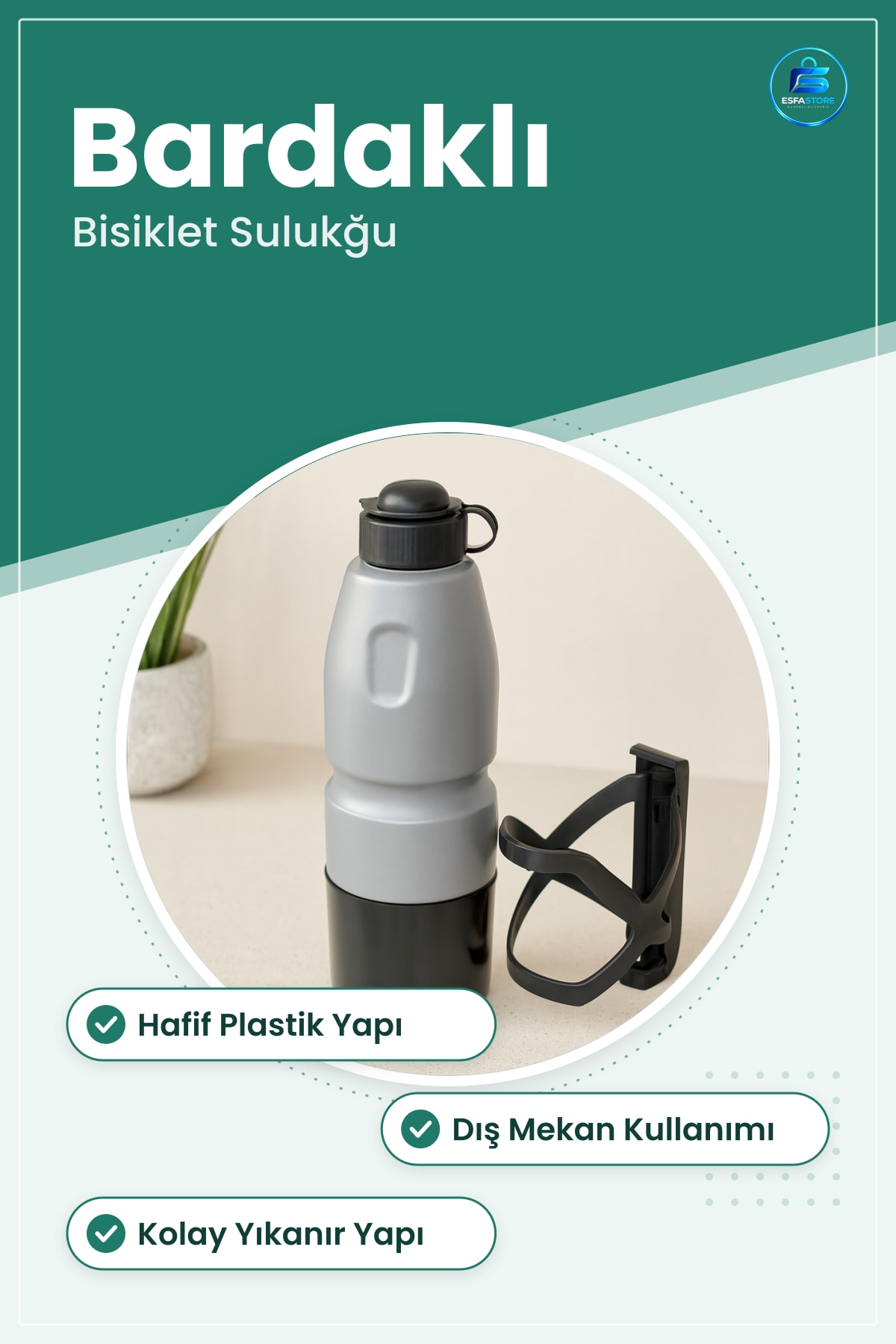 Bisiklet Suluğu Bardaklı Plastik Su Şişesi Tutucu Seti Aksesuarı Spor Dış Mekan Hafif
