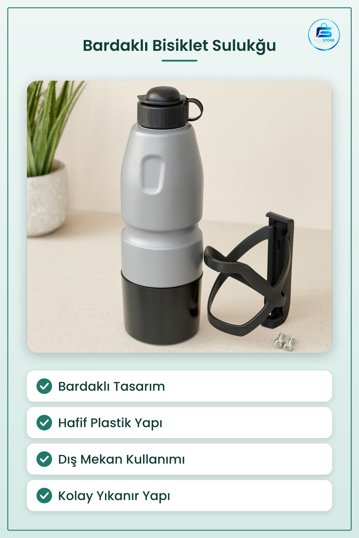 Bisiklet Suluğu Bardaklı Plastik Su Şişesi Tutucu Seti Aksesuarı Spor Dış Mekan Hafif