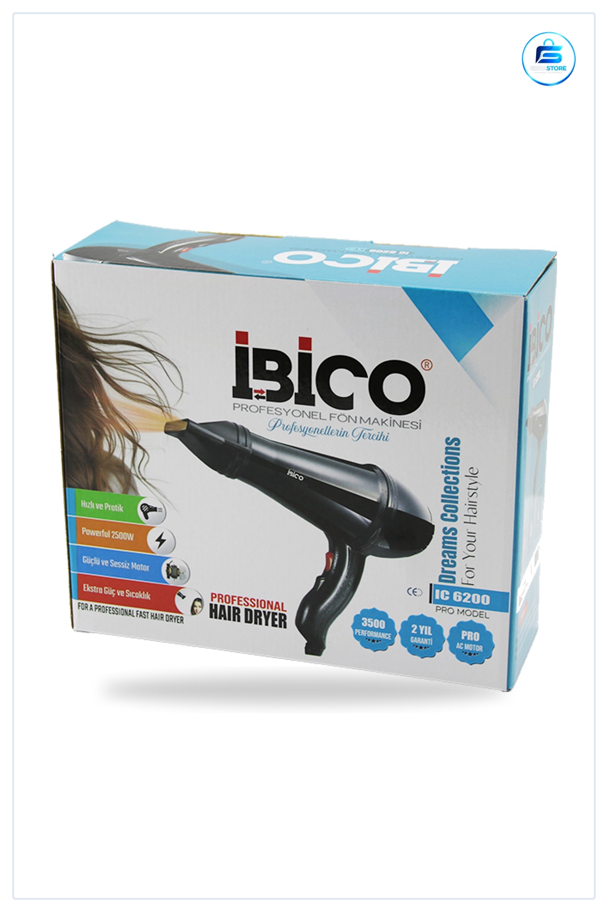 Saç Kurutma Makinesi Profesyonel AC Motor 2500W Seramik Isıtma Fön Salon Kullanımı