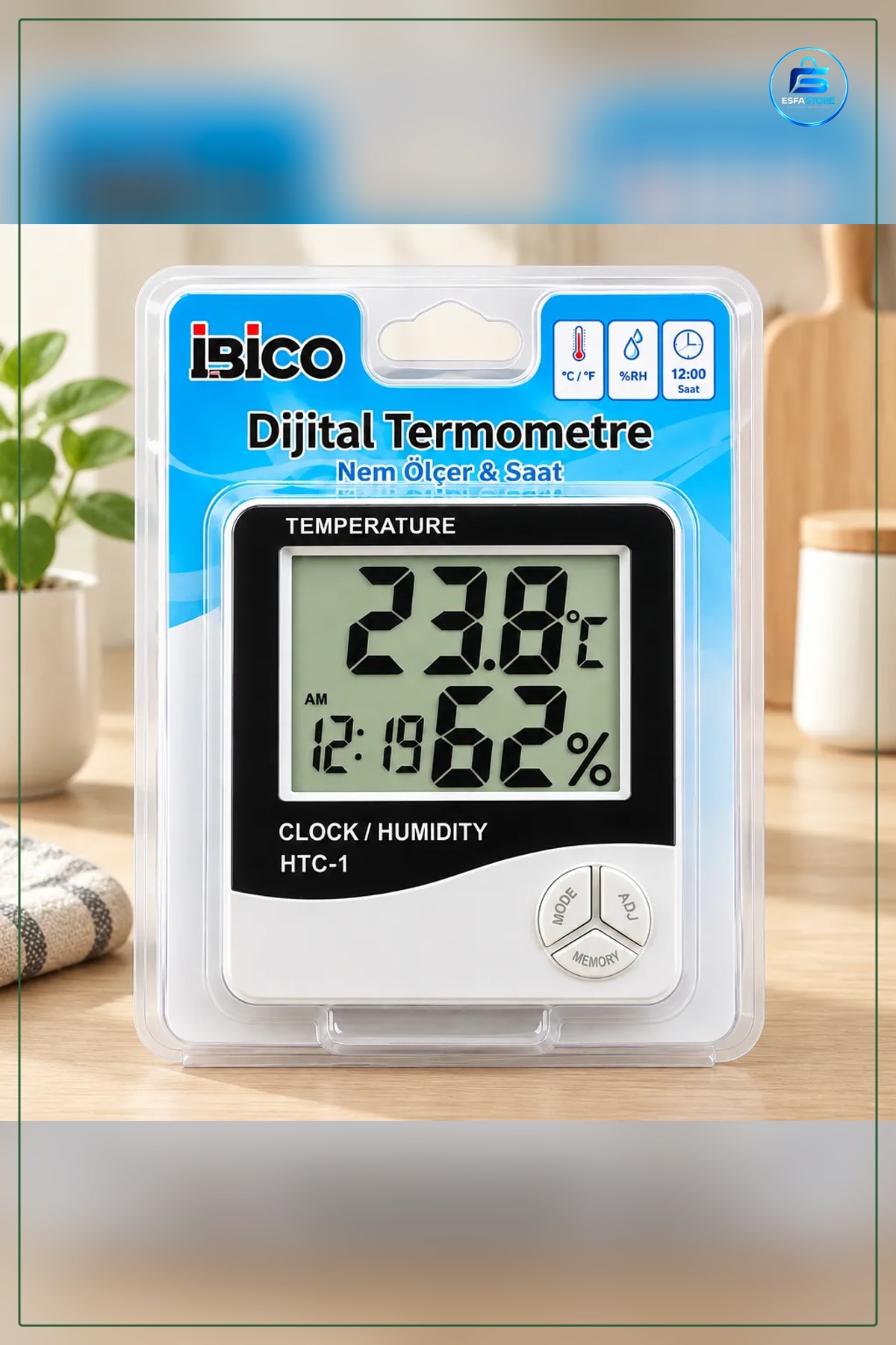 Dijital Termometre Saatli Sıcaklık ve Nem Ölçer LCD Ekranlı Pilli Ev Ofis Bebek Odası