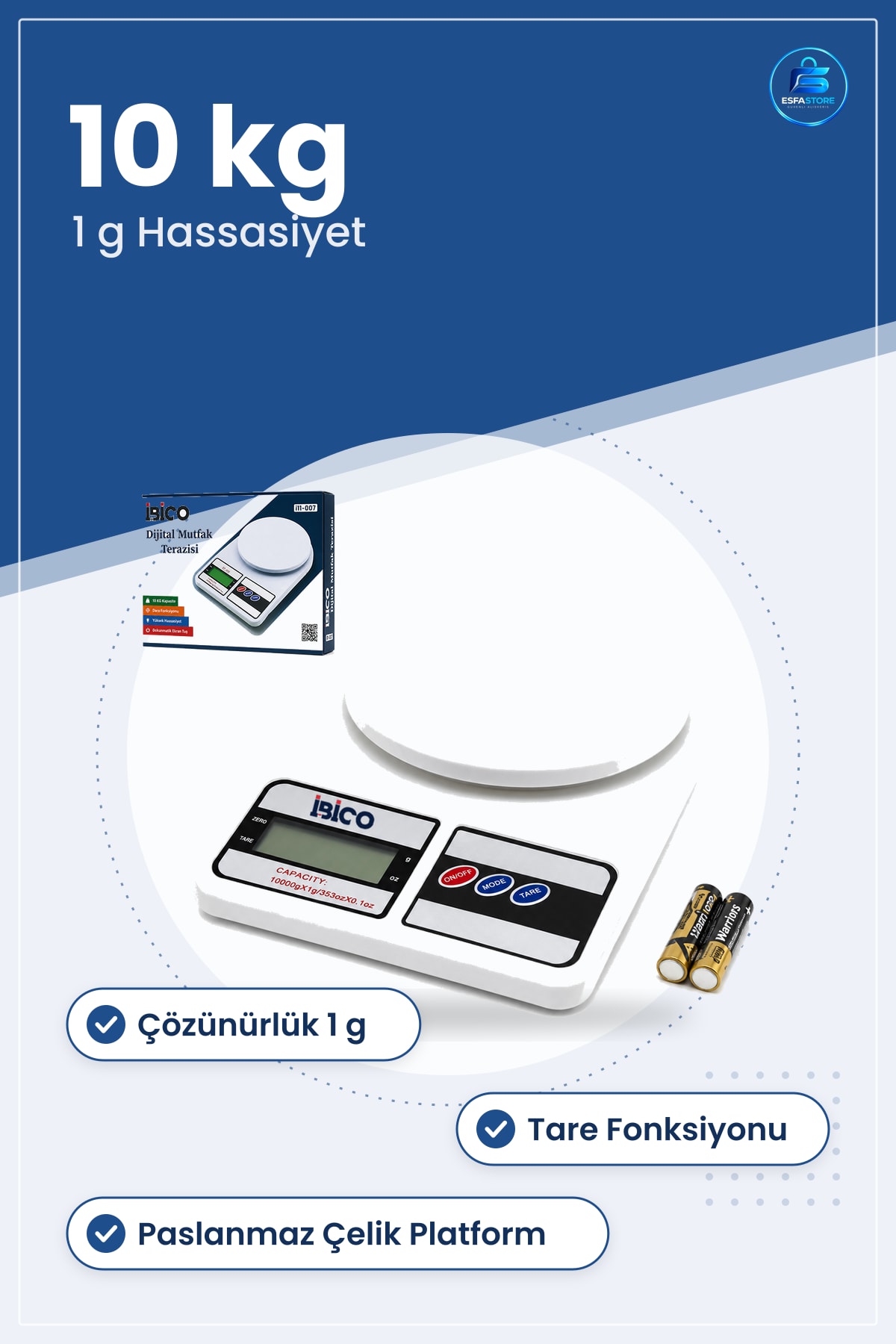 Dijital Mutfak Tartısı 10kg 1g Pilli Tare Fonksiyonlu Hassas Porsiyon Paslanmaz Çelik Platform