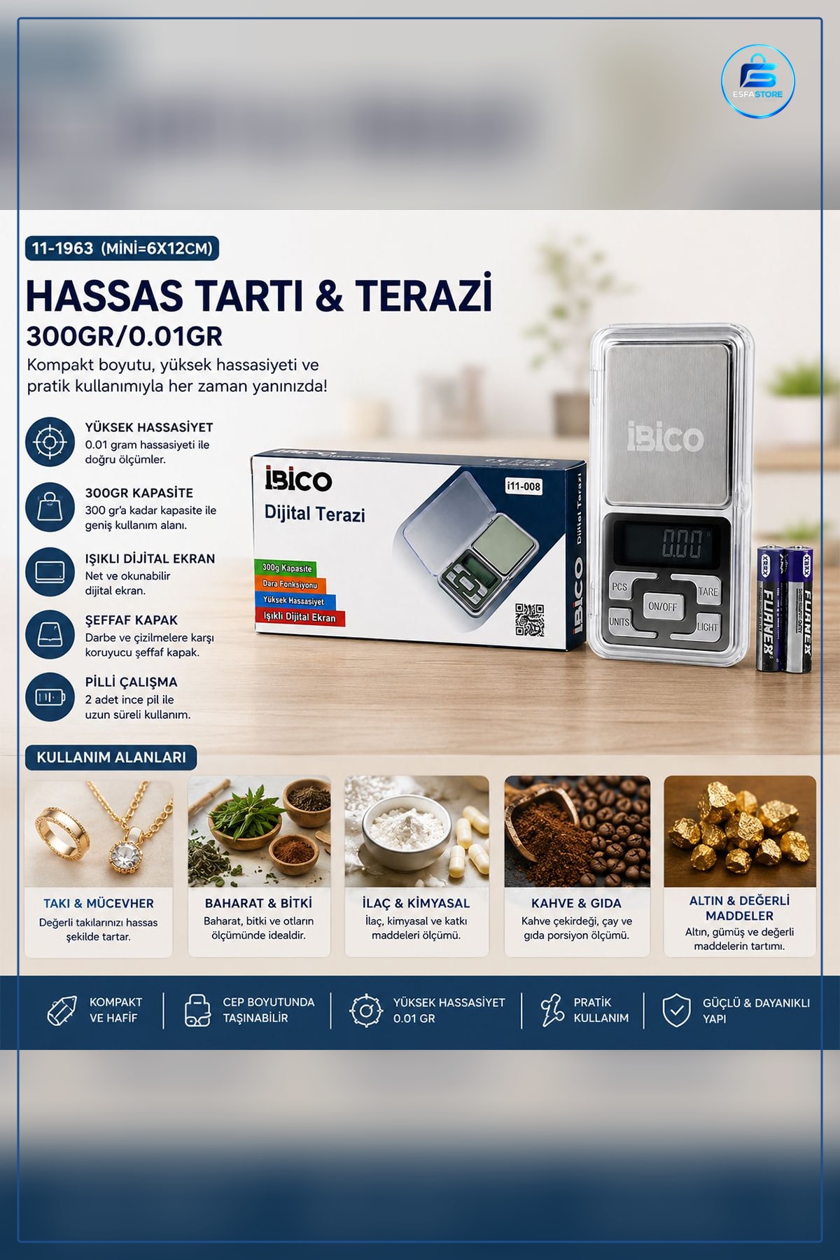 Terazi Mini Hassas Dijital 300g 0.01g Şeffaf Kapaklı Cep Tipi Takı Mutfak Tartısı