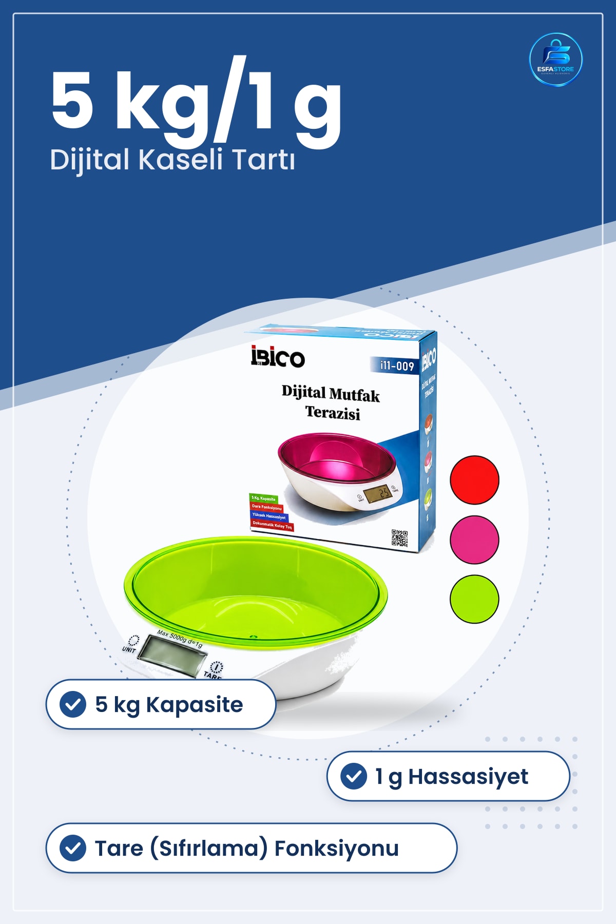 Dijital Kaseli Mutfak Terazisi 5kg/1g Pilli Tare Fonksiyonlu Hijyenik Taşınabilir Porsiyon