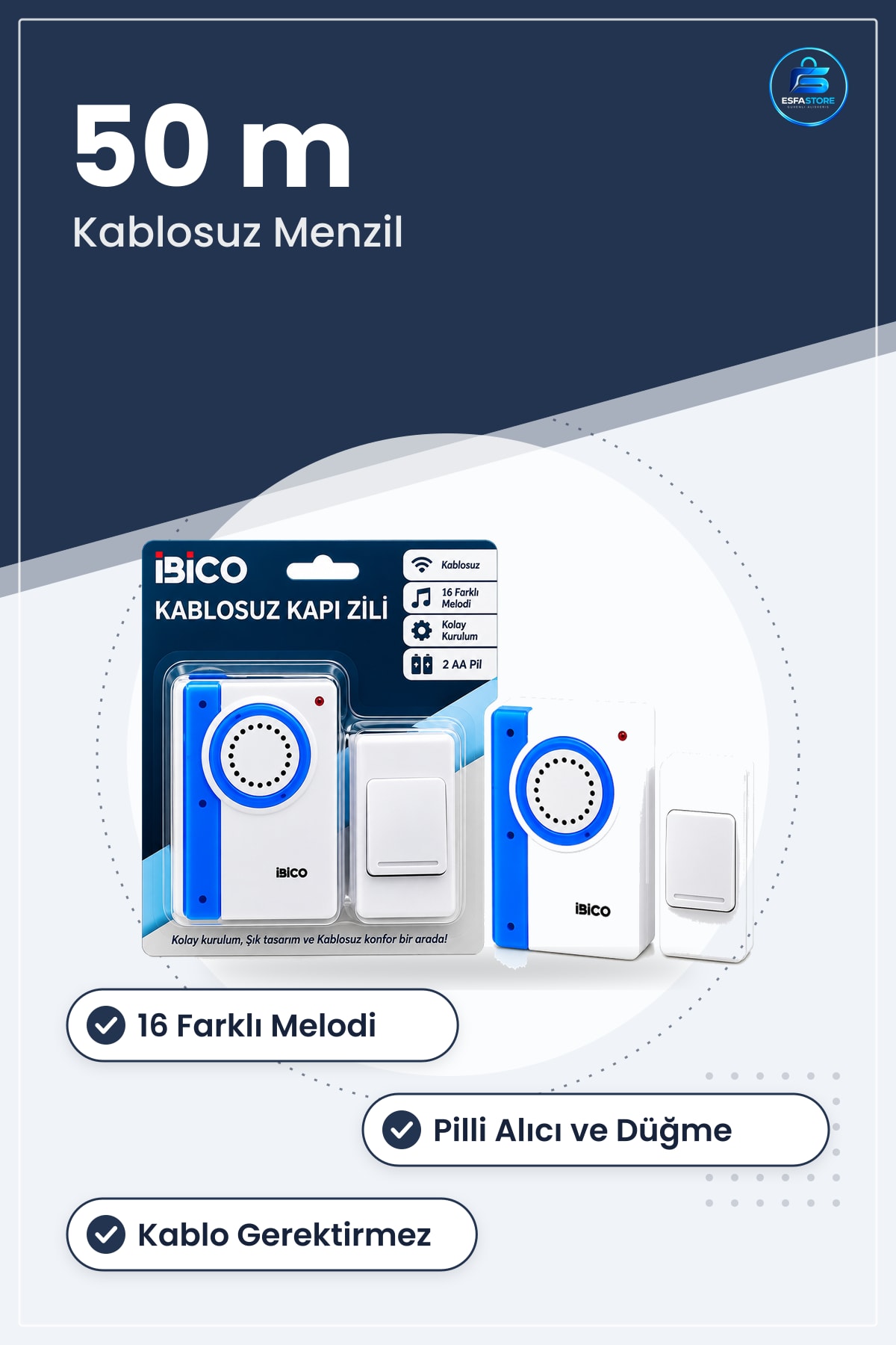 Kapı Zili Kablosuz Pilli Melodi 50 m Menzil Ev Ofis İşyeri Dükkân Girişi Çağrı Sistemi
