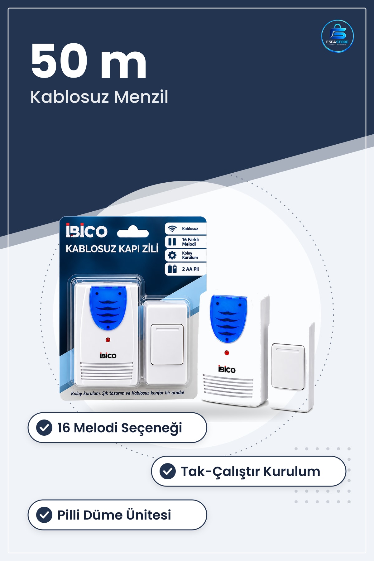 Kapı Zili Kablosuz Pilli Melodi 50 m Menzil Ev Ofis Dükân Girişi Çağrı Sistemi Kullanışlı