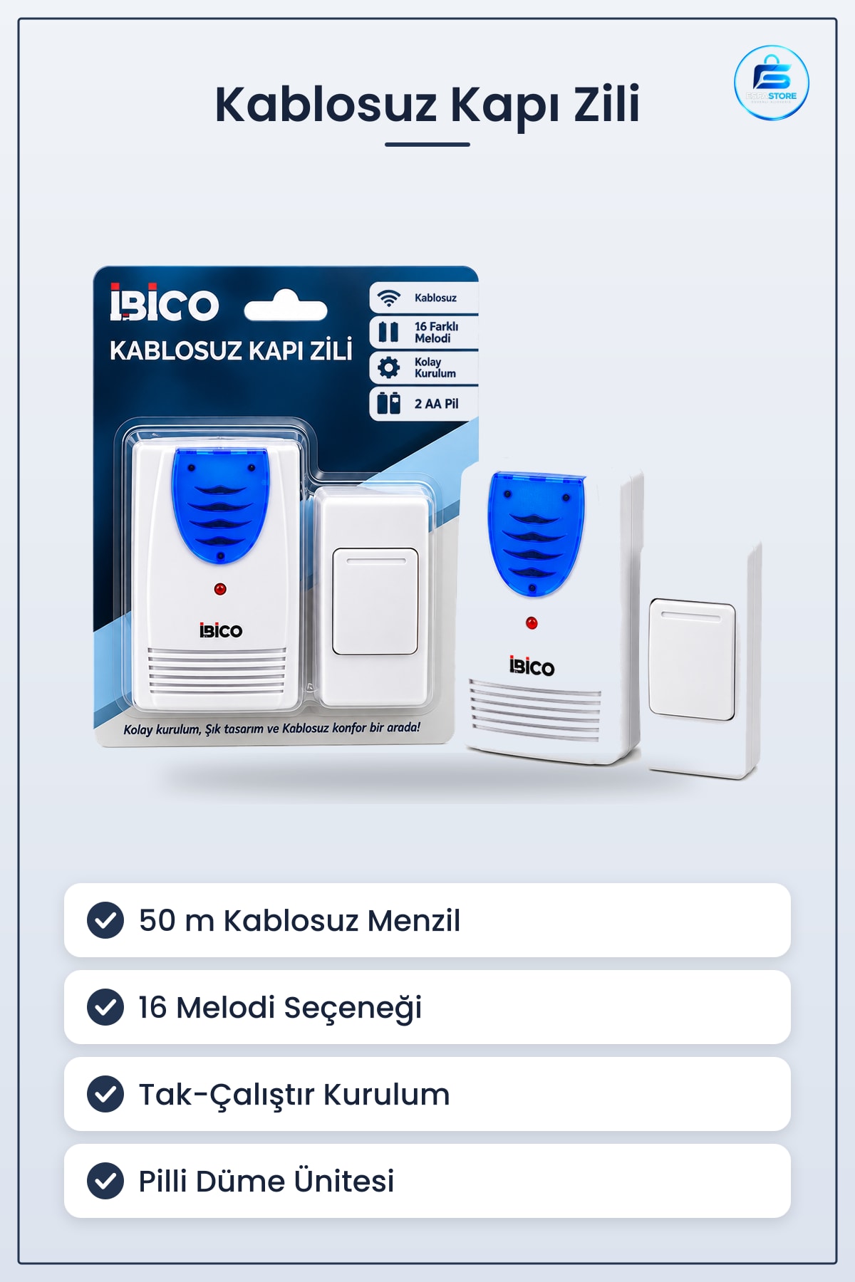 Kapı Zili Kablosuz Pilli Melodi 50 m Menzil Ev Ofis Dükân Girişi Çağrı Sistemi Kullanışlı