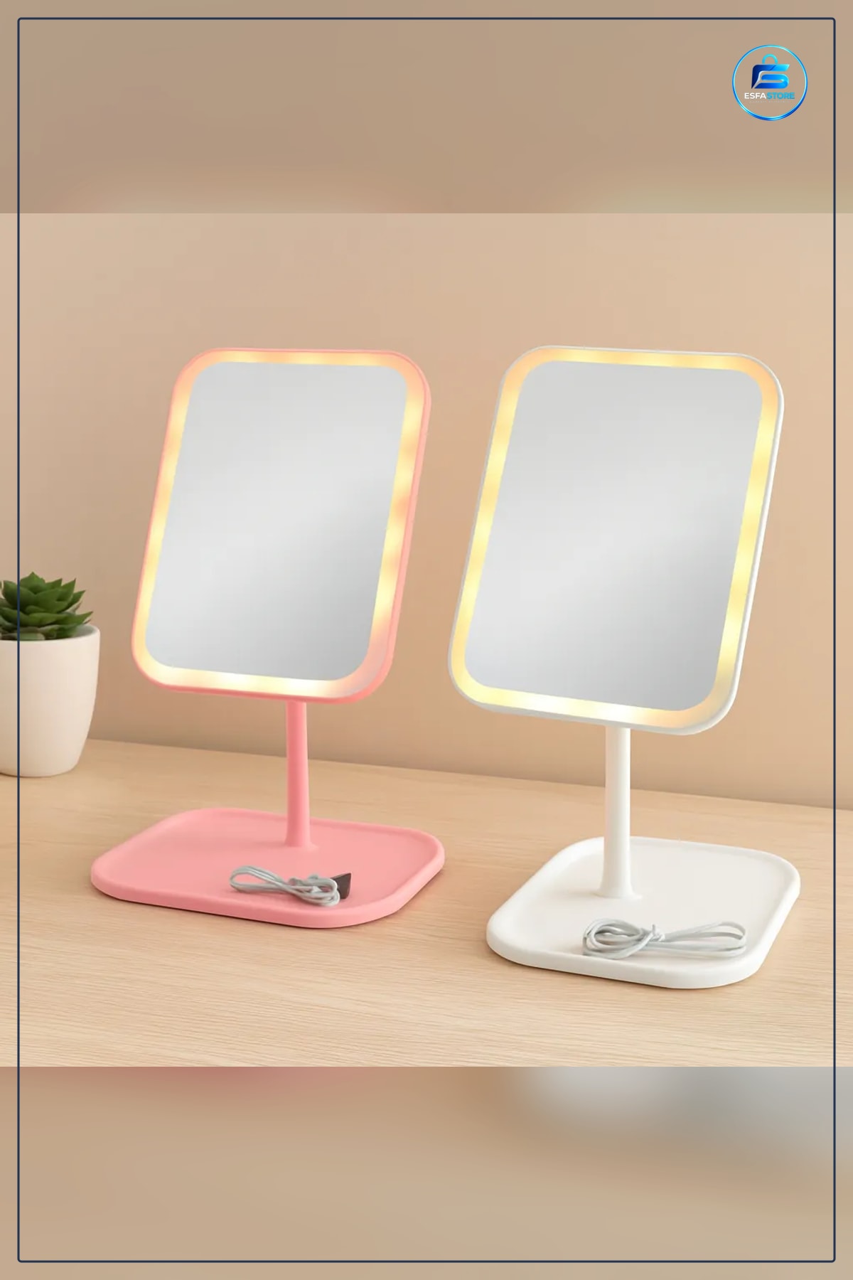LED Işıklı Banyo Aynası 7" Dikdörtgen Makyaj USB Şarjlı ° Ayarlı Masaüstü Kozmetik