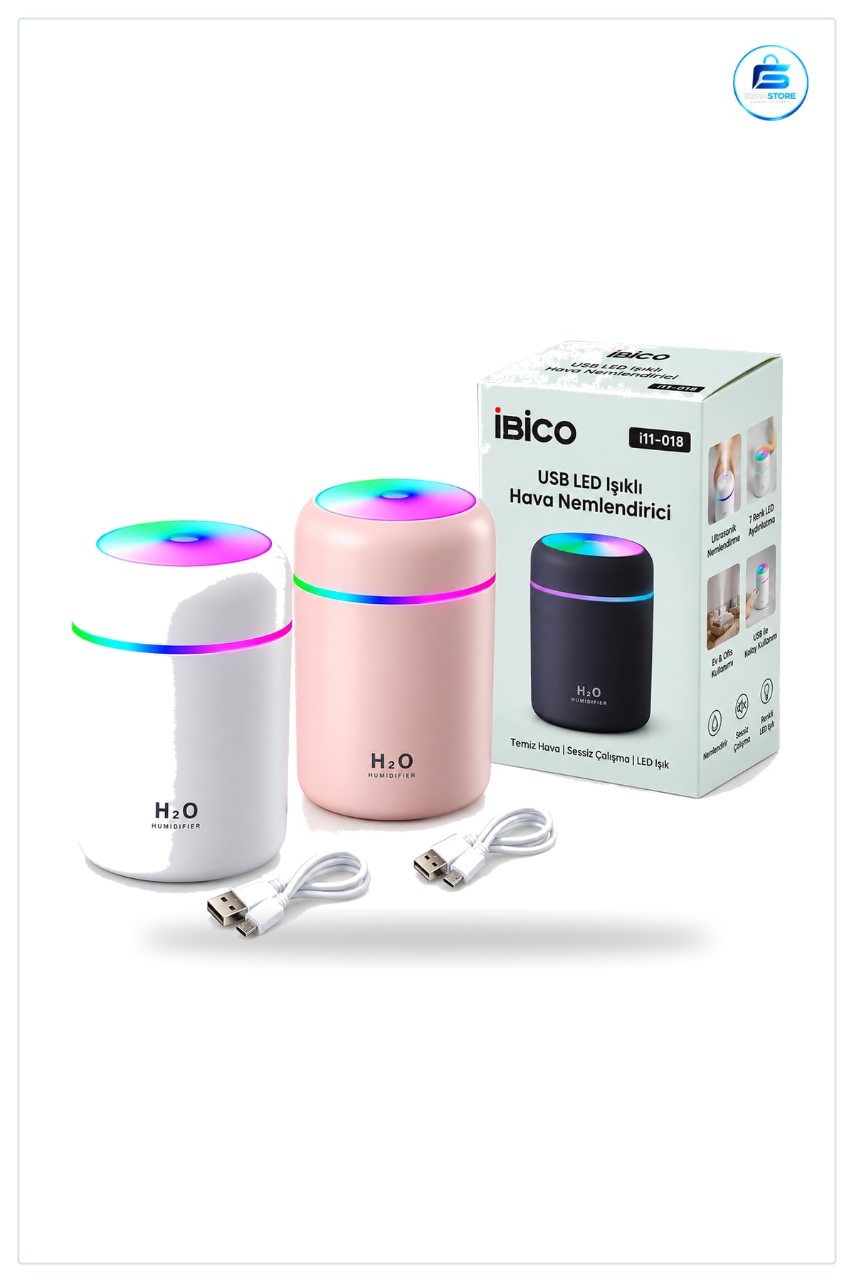 Mini USB Hava Nemlendirici 300 ml Işıklı Taşınabilir Aroma Difüzör Ultrasonik LED Gece Lambaı
