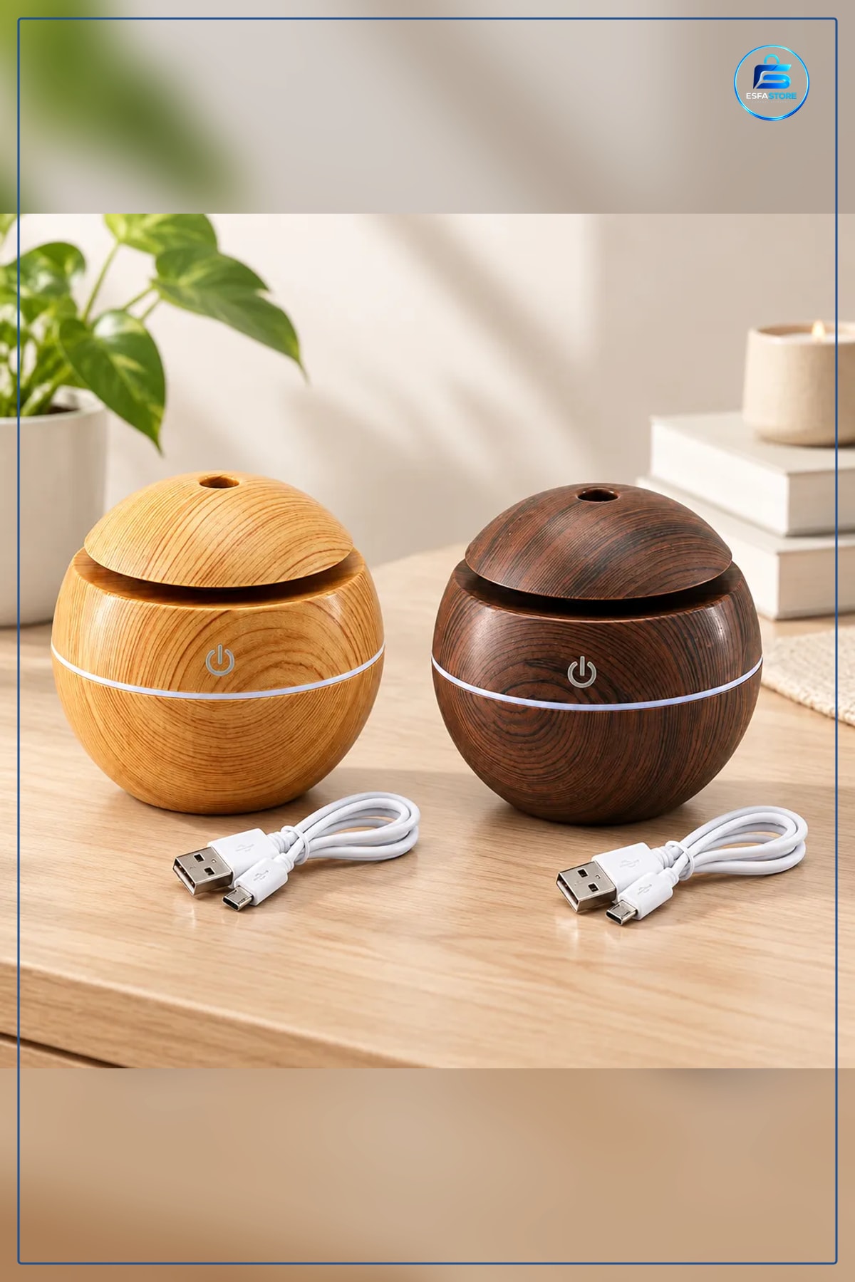 Hava Nemlendirici USB Şarjlı Ahşap Görünümlü Ultrasonik Sessiz Aroma Yağlı LED Işıklı Ev