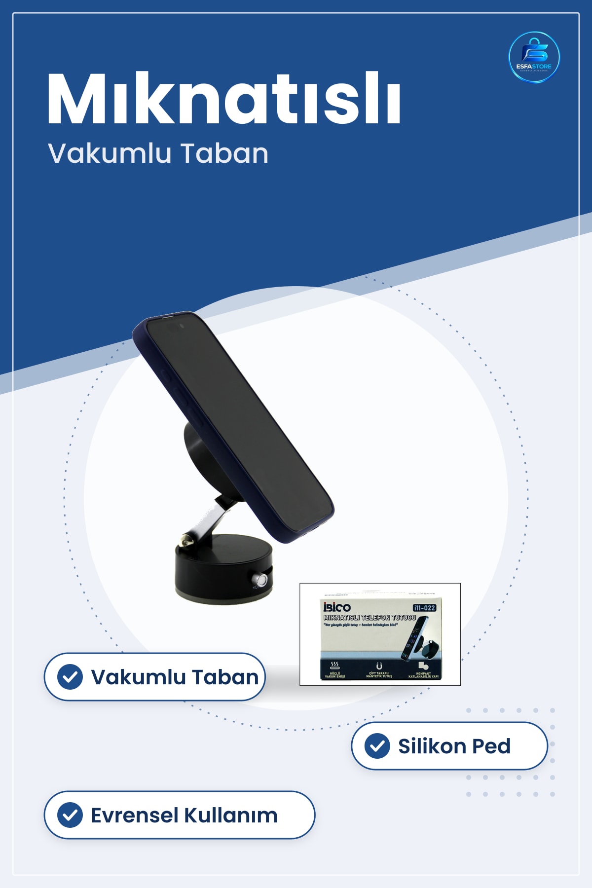Araç İçi Telefon Tutucu Mıknatıslı Vakumlu Evrensel Neodimyum Silikon Ped Gösterge Paneli