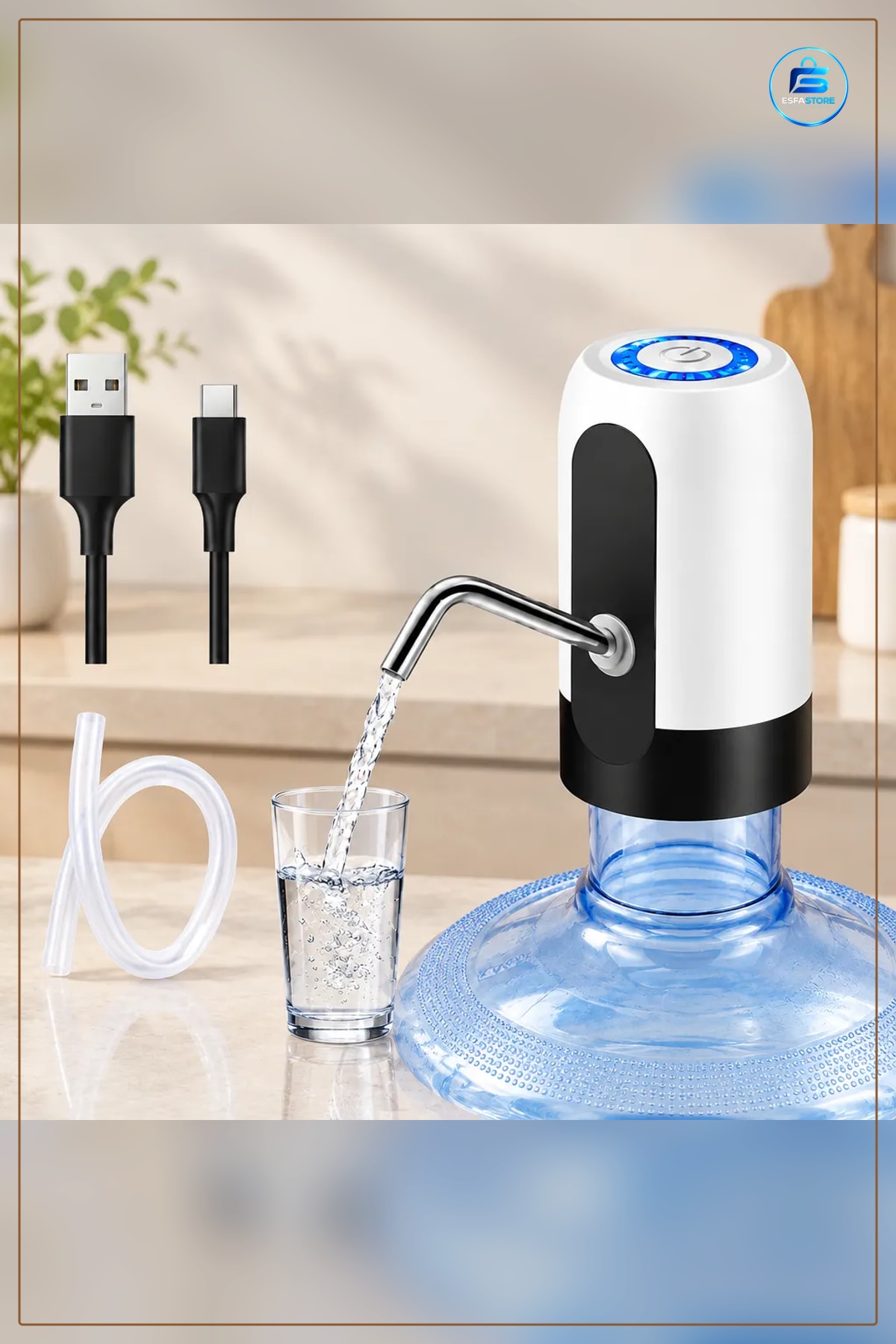 Damacana Su Pompası Otomatik USB Şarjlı 4W 800 mAh Elektrikli Taşınabilir Mutfak Ofis 19 Litre