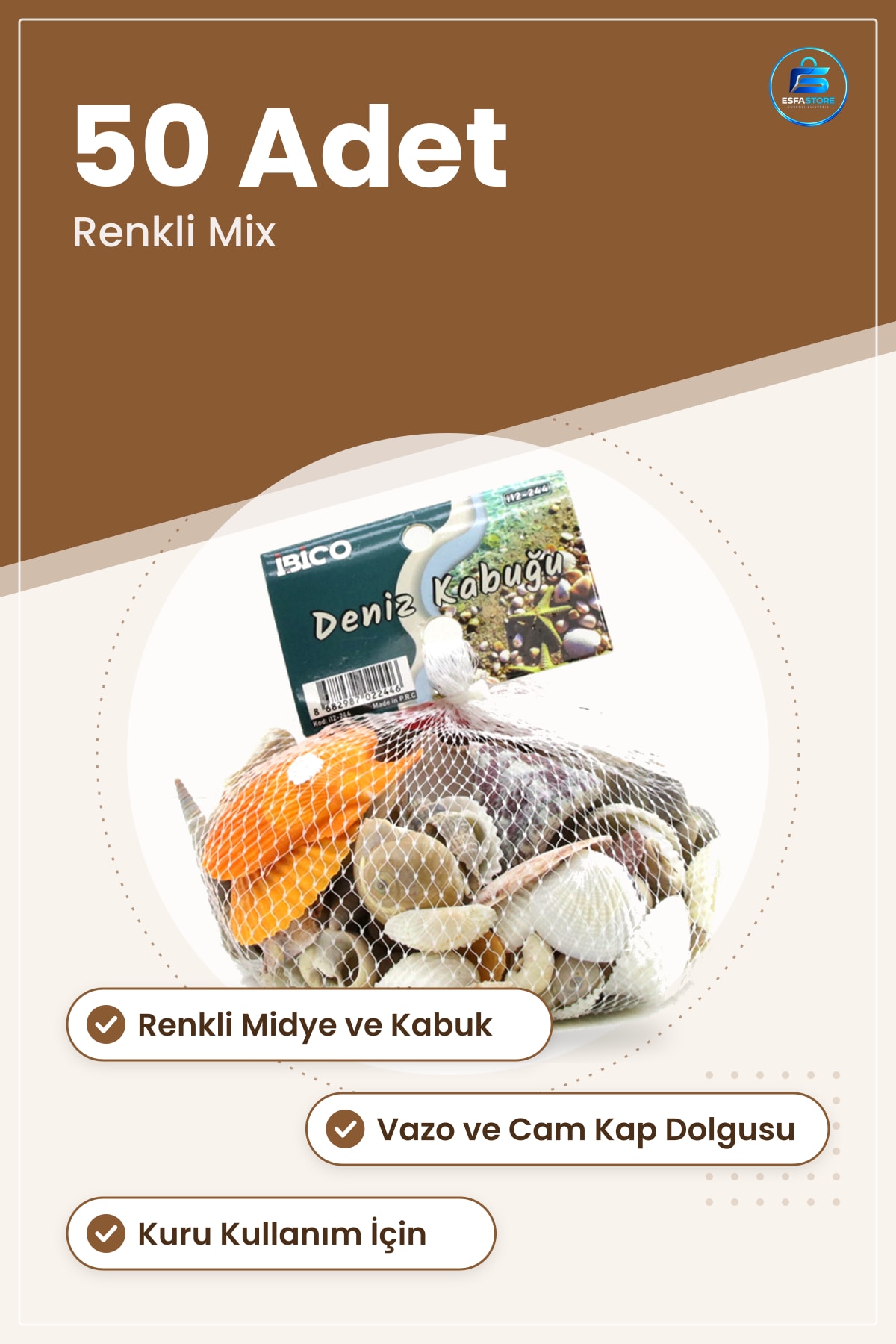 Vazo Dolgu Taşı Deniz Kabuğu Midye Renkli Mix Dekoratif 50 Adet Saksı Üstü Süs Biblo Masa