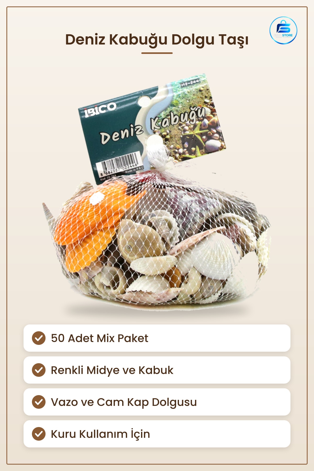 Vazo Dolgu Taşı Deniz Kabuğu Midye Renkli Mix Dekoratif 50 Adet Saksı Üstü Süs Biblo Masa