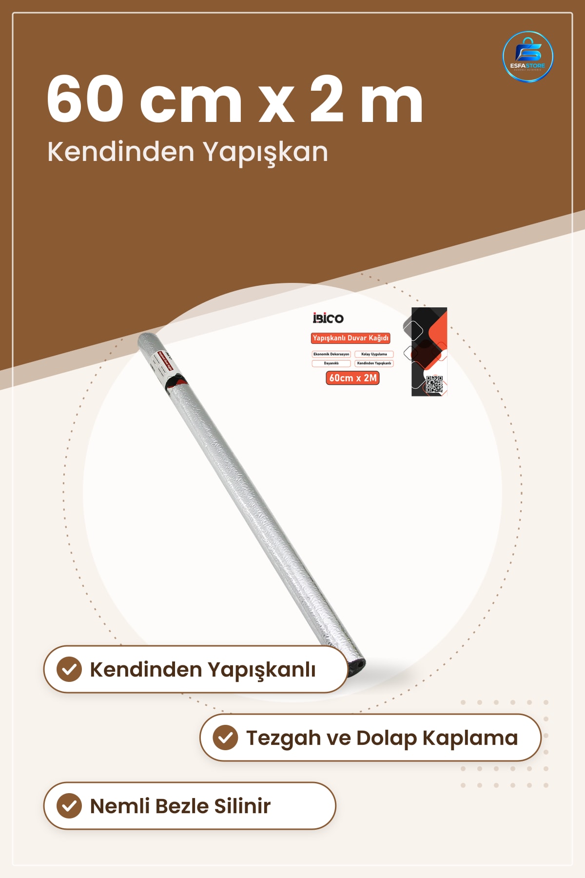 Alüminyum Gümüş Folyo Sticker Kendinden Yapışkanlı Tezgah Kaplı 60 cm x 2 m Mutfak Dolap Kaplama