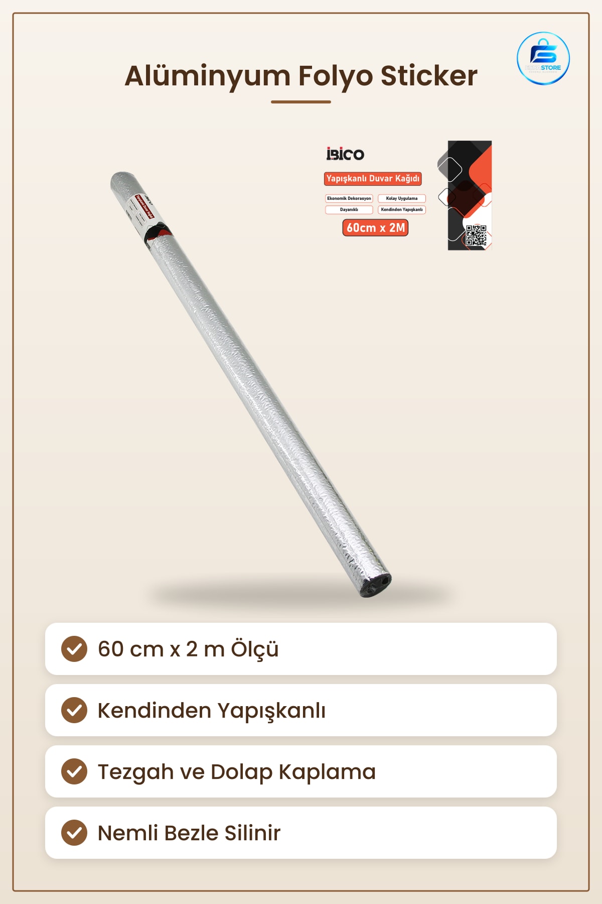 Alüminyum Gümüş Folyo Sticker Kendinden Yapışkanlı Tezgah Kaplı 60 cm x 2 m Mutfak Dolap Kaplama