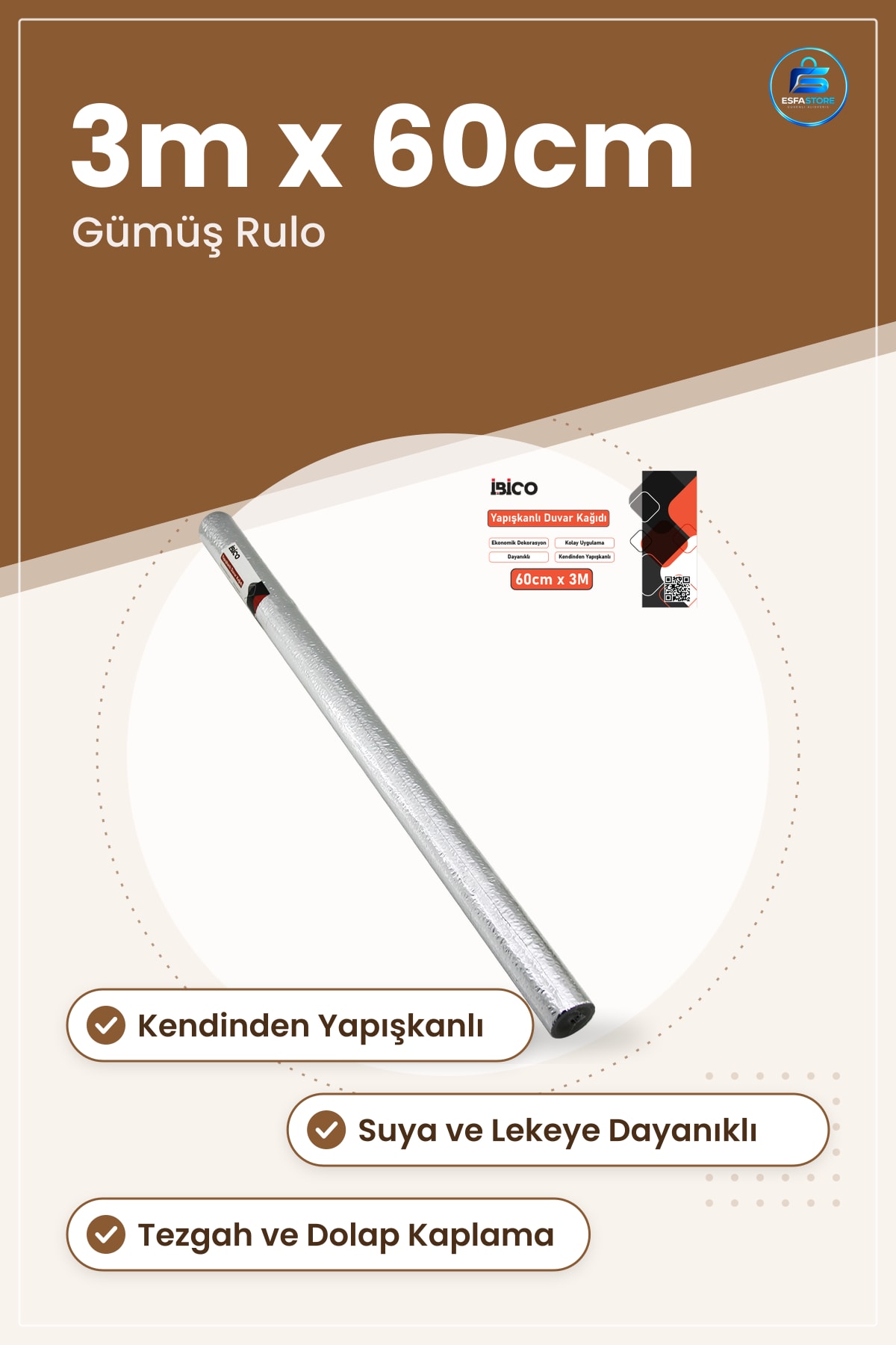 Yapışkanlı Folyo Altüminyum Gümüş Sticker Kendinden 3m x 60cm Tezgah Kaplama Mutfak Dekor