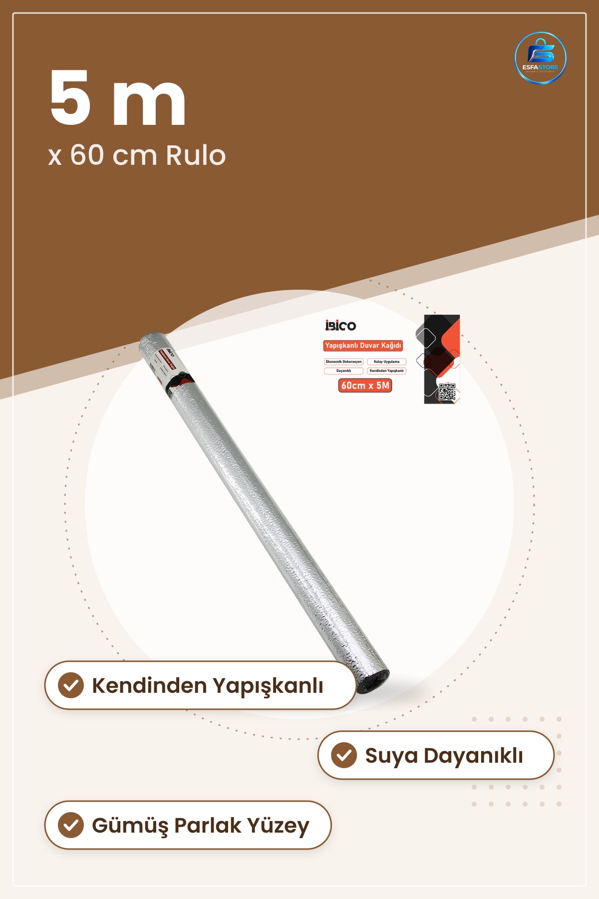 Almünyum Gümüş Folyo Sticker 5 m x 60 cm Kendinden Yapışkanlı Duvar Dekorasyon Tezgah Kaplama