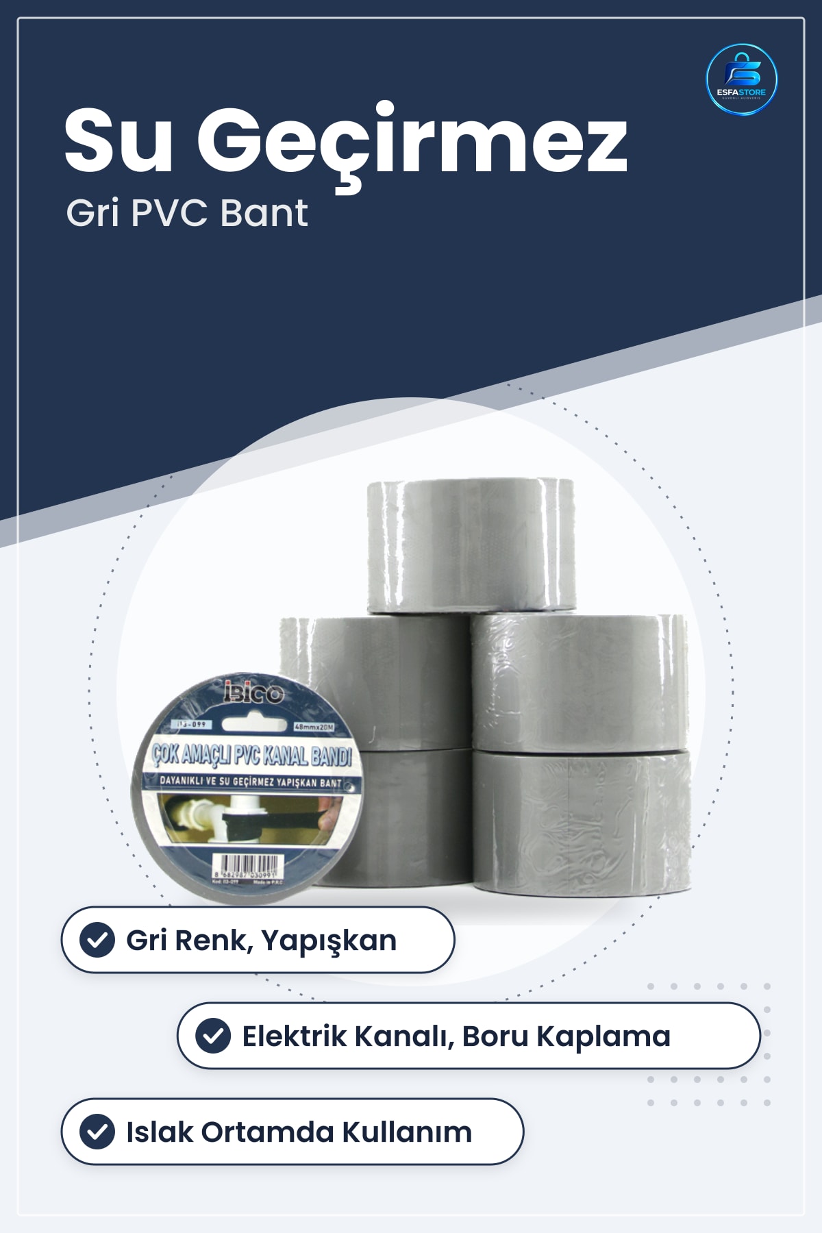 Çok Amaçlı PVC Kanal Bandı Su Geçirmez Gri Yapışkan Tamir Elektrik Kanalı Boru Kaplama