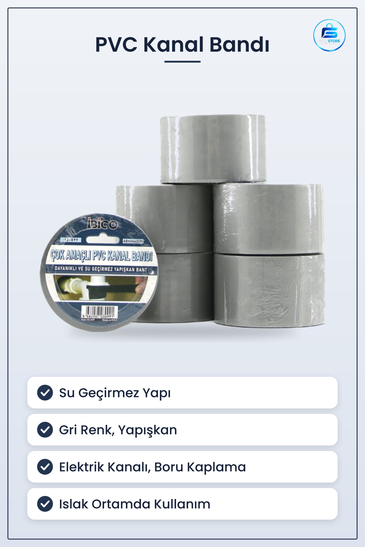 Çok Amaçlı PVC Kanal Bandı Su Geçirmez Gri Yapışkan Tamir Elektrik Kanalı Boru Kaplama