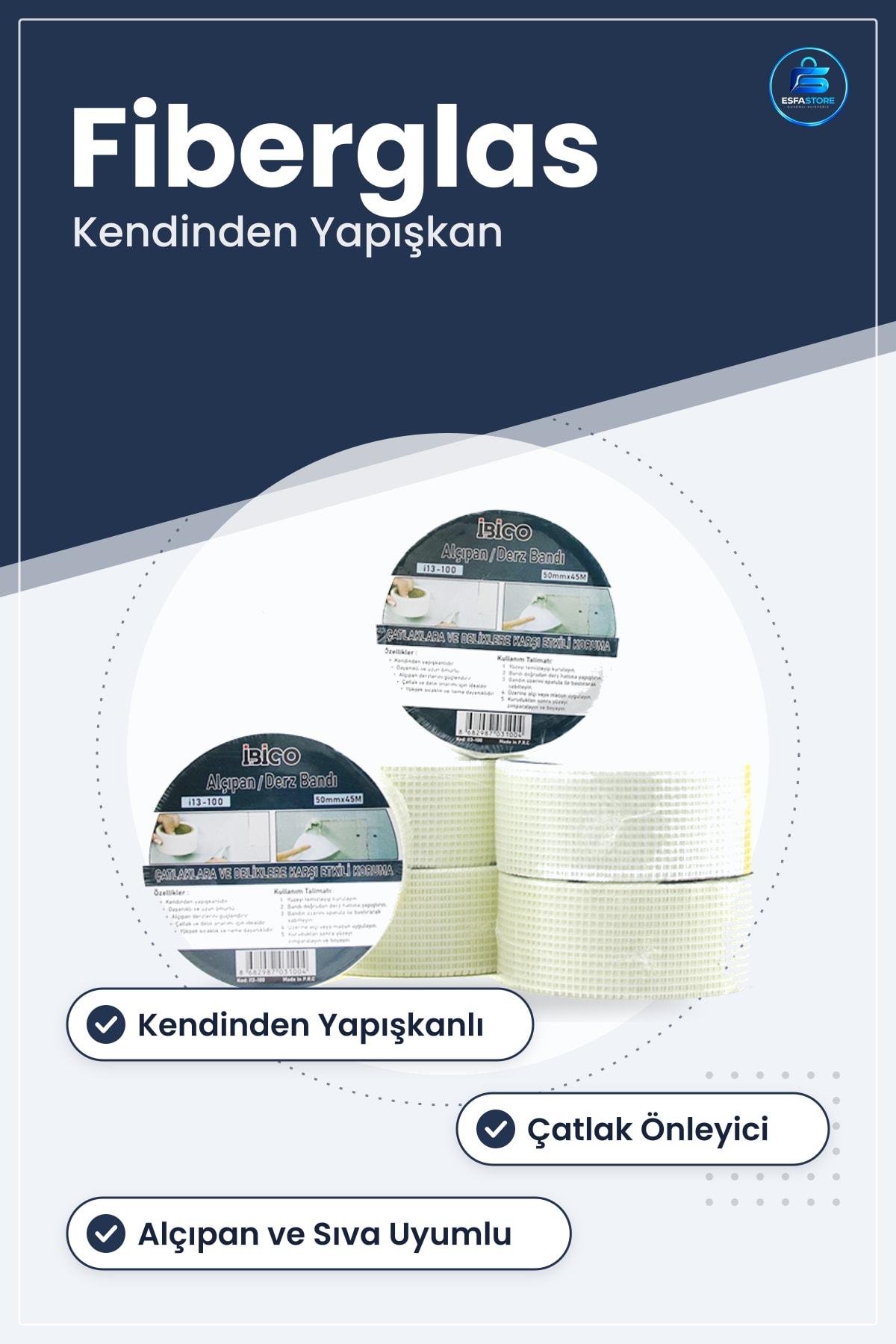 Derz Ürünü Alçıpan Sava Tamir Bandı Cam Elyaf Fiberglas Kendinden Yapışkanlı Çatlak Önleyici