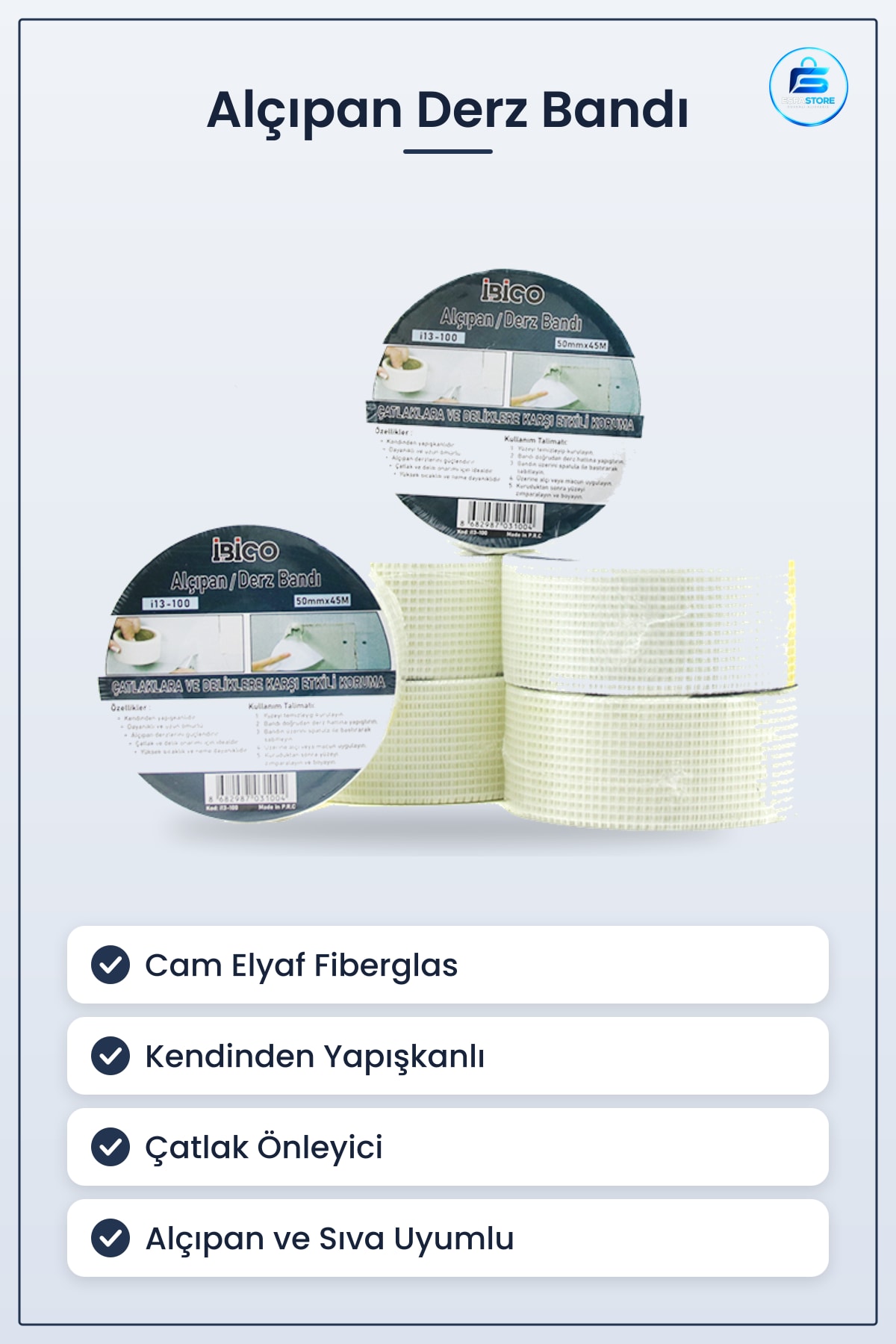 Derz Ürünü Alçıpan Sava Tamir Bandı Cam Elyaf Fiberglas Kendinden Yapışkanlı Çatlak Önleyici