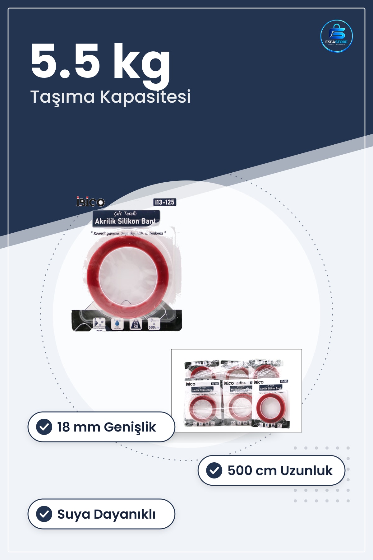 Çift Taraflı Akrilik Silikonize Bant VHB 18 mm 500 cm 5.5 kg Montaj Bandı Duvar Yapıştırıcı