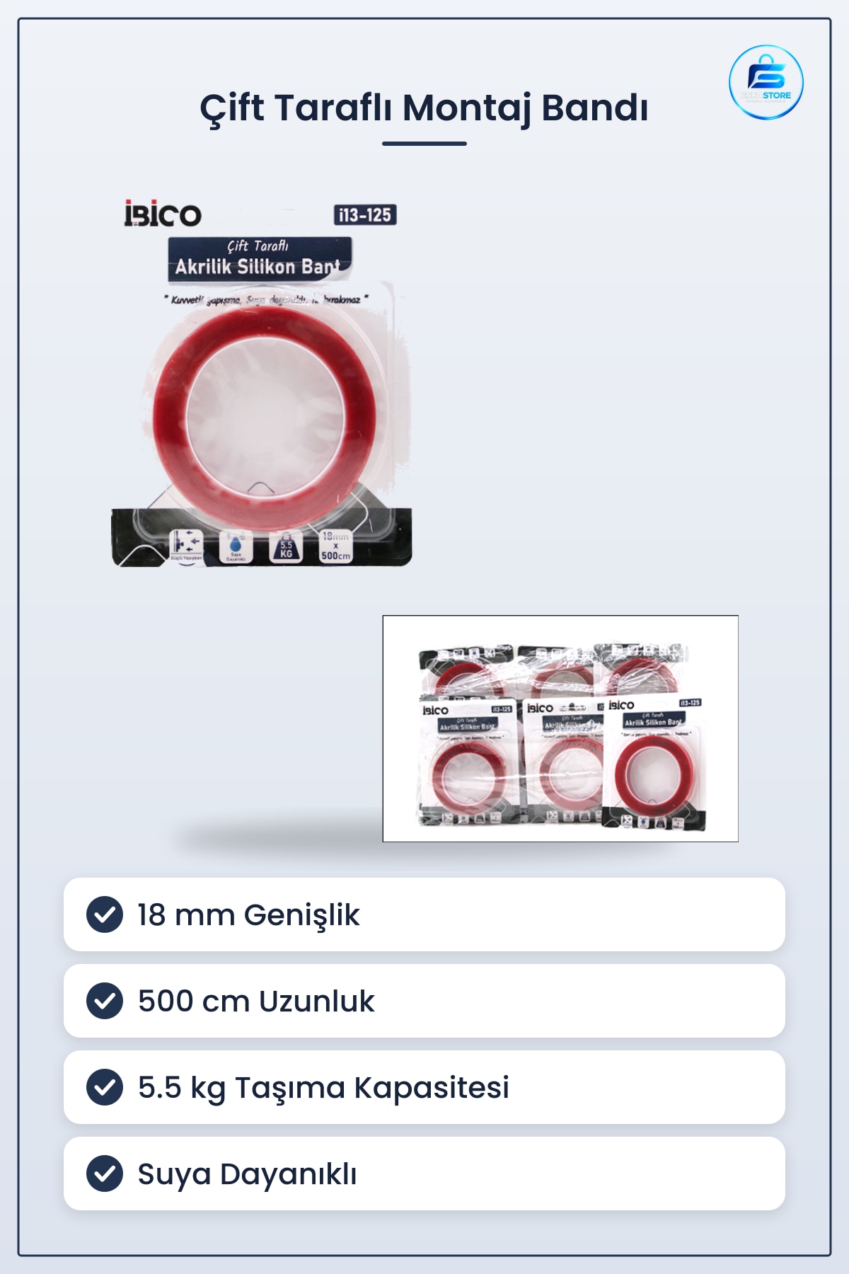Çift Taraflı Akrilik Silikonize Bant VHB 18 mm 500 cm 5.5 kg Montaj Bandı Duvar Yapıştırıcı