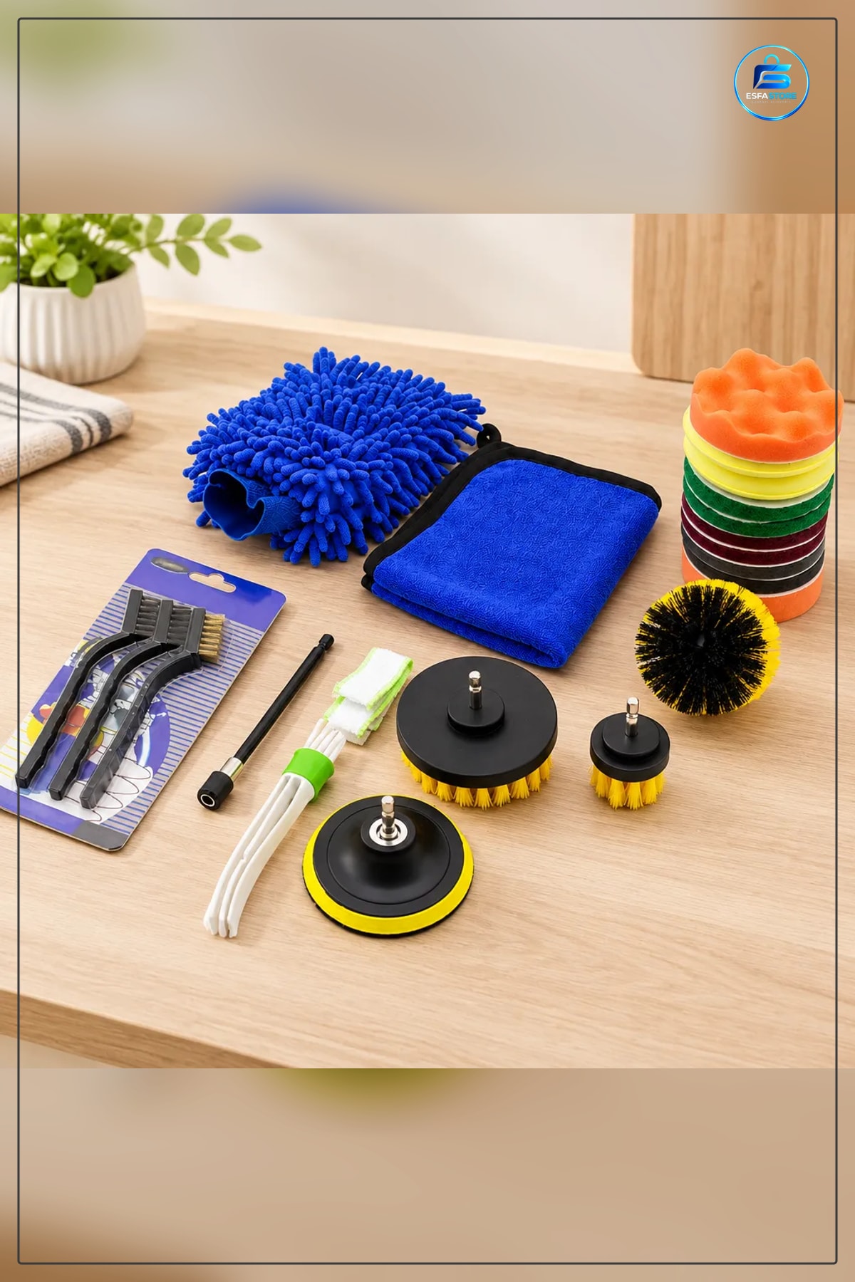 Oto Bakım Seti 21 Parça Hırdavat Polisaj Pedi Tel Fırça Mikrofiber Bez Eldiven Temizlik