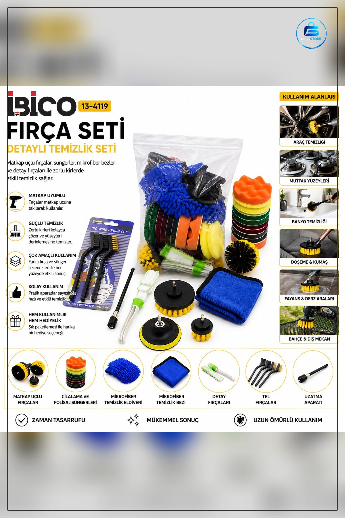 Oto Bakım Seti 21 Parça Hırdavat Polisaj Pedi Tel Fırça Mikrofiber Bez Eldiven Temizlik