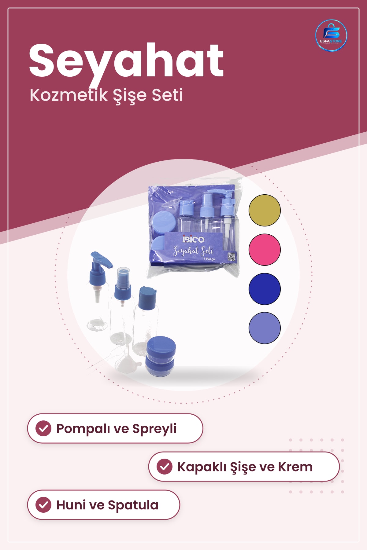 Seyahat Kozmetik Seti Makyaj Çantası Pompalı Spreyli Kapaklı Şişe Krem Kutusu Huni Spatula