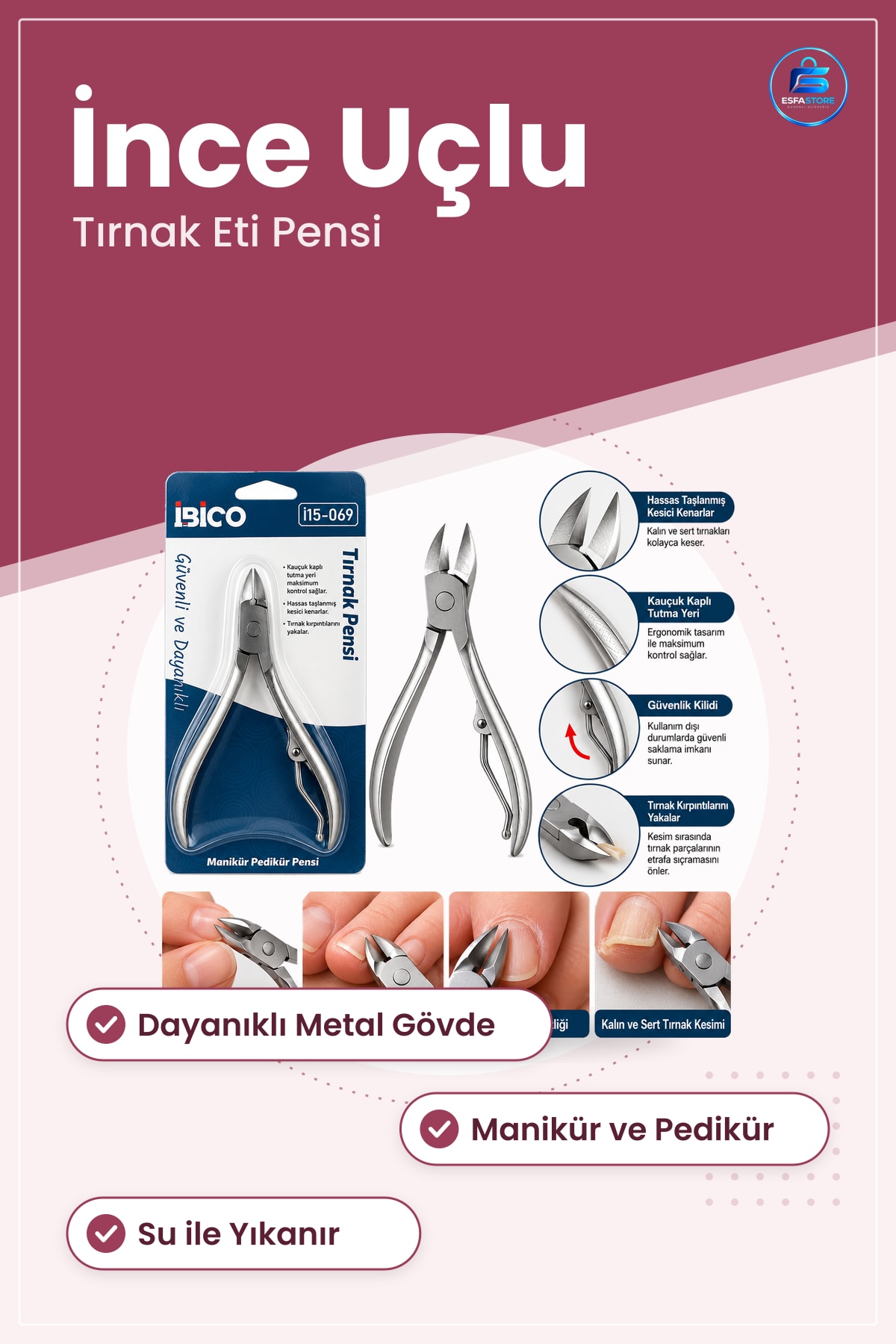 Metal Tırnak Eti Pensi Pedikür Manikür İnce Uçlu Kesici Ayak Bakım Aleti Hijyen Kozmetik