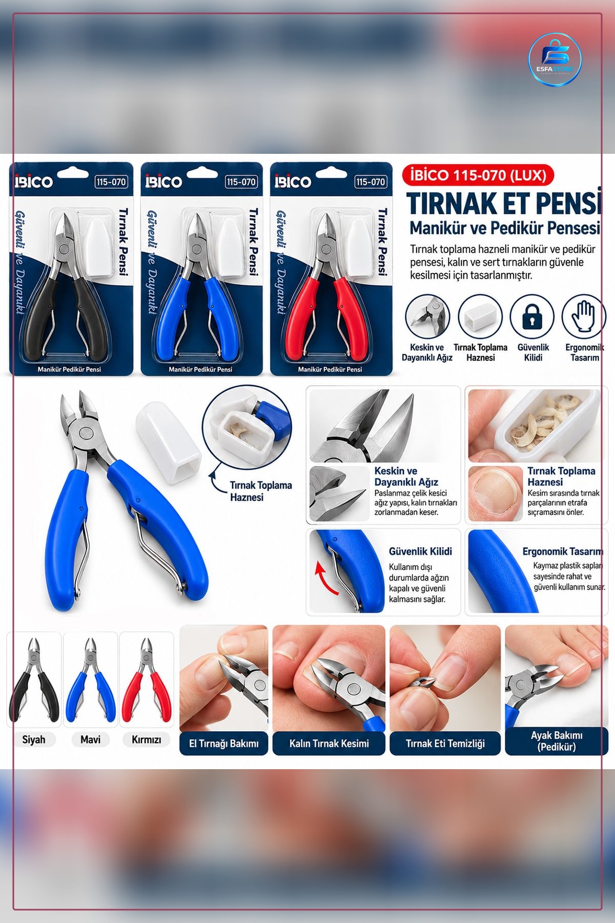 Tırnak Eti Pensi Pedikür Manikür Metal Gövdeli Koruyucu Başlıklı Ergonomik Kaymaz Sap Bakım