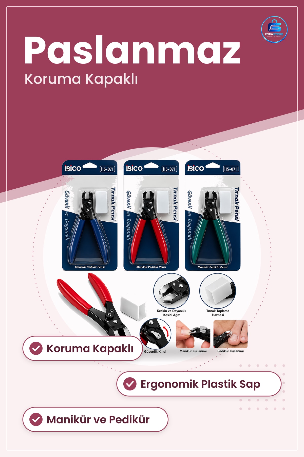 Tırnak Makası Pense Metal Manikür Pedikür Ergonomik Sap Koruma Kapaklı Eti Kesme Aleti