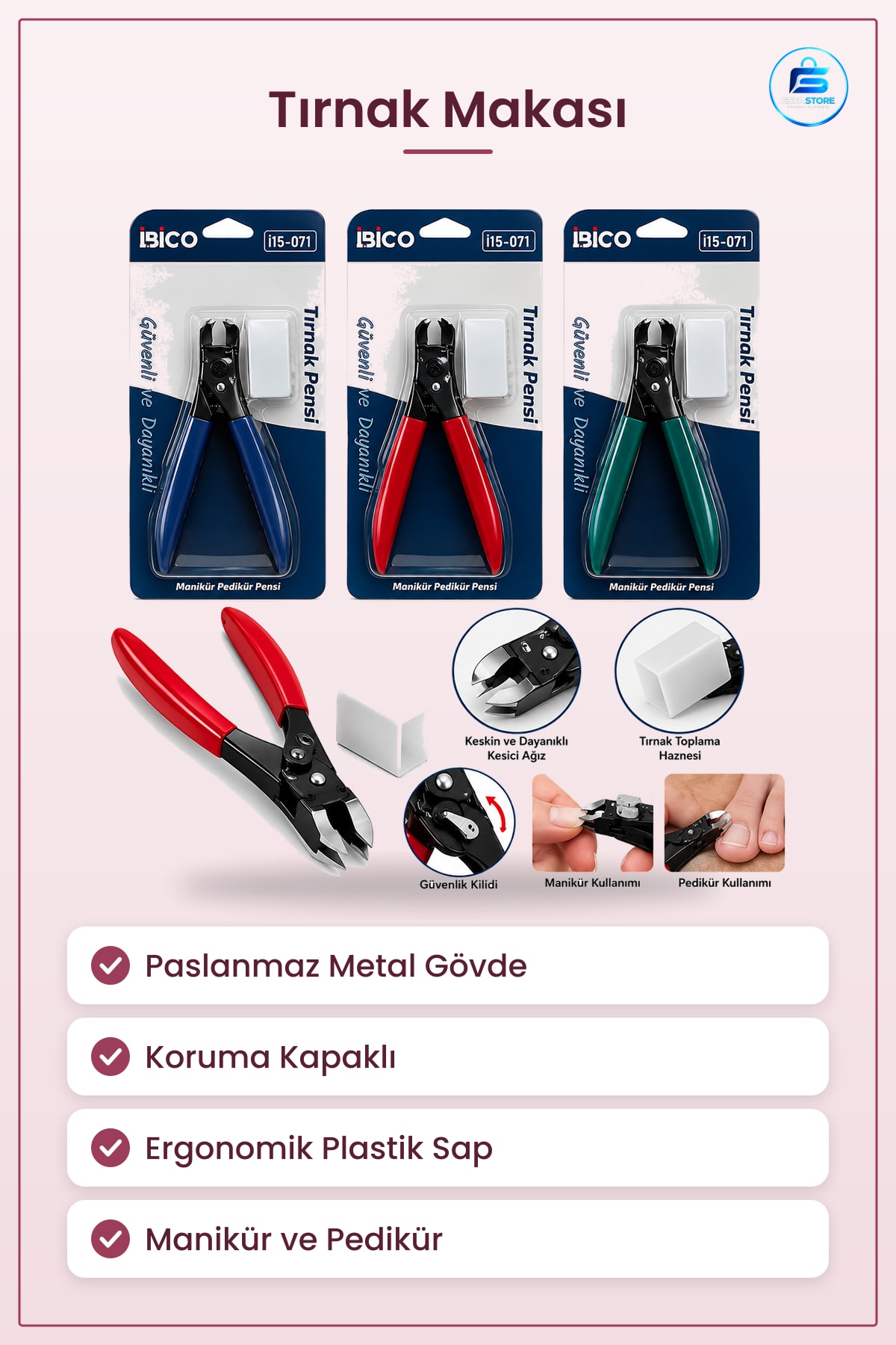 Tırnak Makası Pense Metal Manikür Pedikür Ergonomik Sap Koruma Kapaklı Eti Kesme Aleti