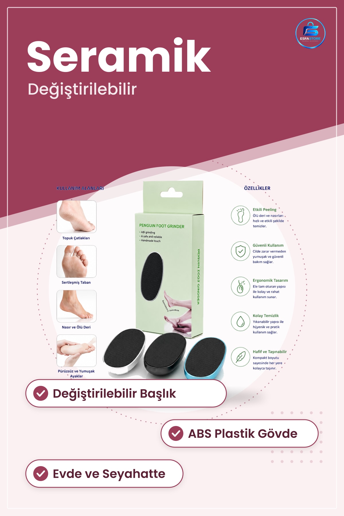 Ayak Törpüsü Topuk Çatlağı Nasır Ölü Deri Temizleyici Pedikür Seramik Kaplı Değiştirilebilir