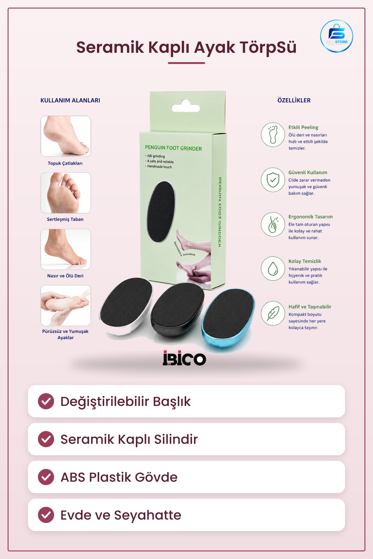 Ayak Törpüsü Topuk Çatlağı Nasır Ölü Deri Temizleyici Pedikür Seramik Kaplı Değiştirilebilir