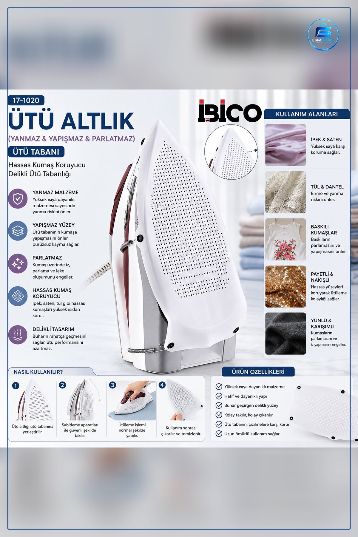 Non Stick Ütü Altlığı Isıya Dayanıklı Taban Koruyucu PTFE Teflon Kaplama Yapışmaz Yüzey