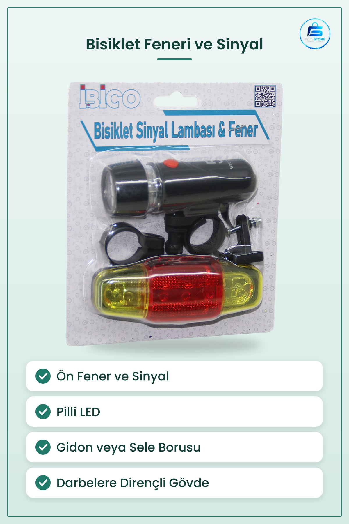 Bisiklet Feneri ve Sinyal Lambası 2in1 Pilli LED Ön Arka Görünürlük Seti Kelepçeli